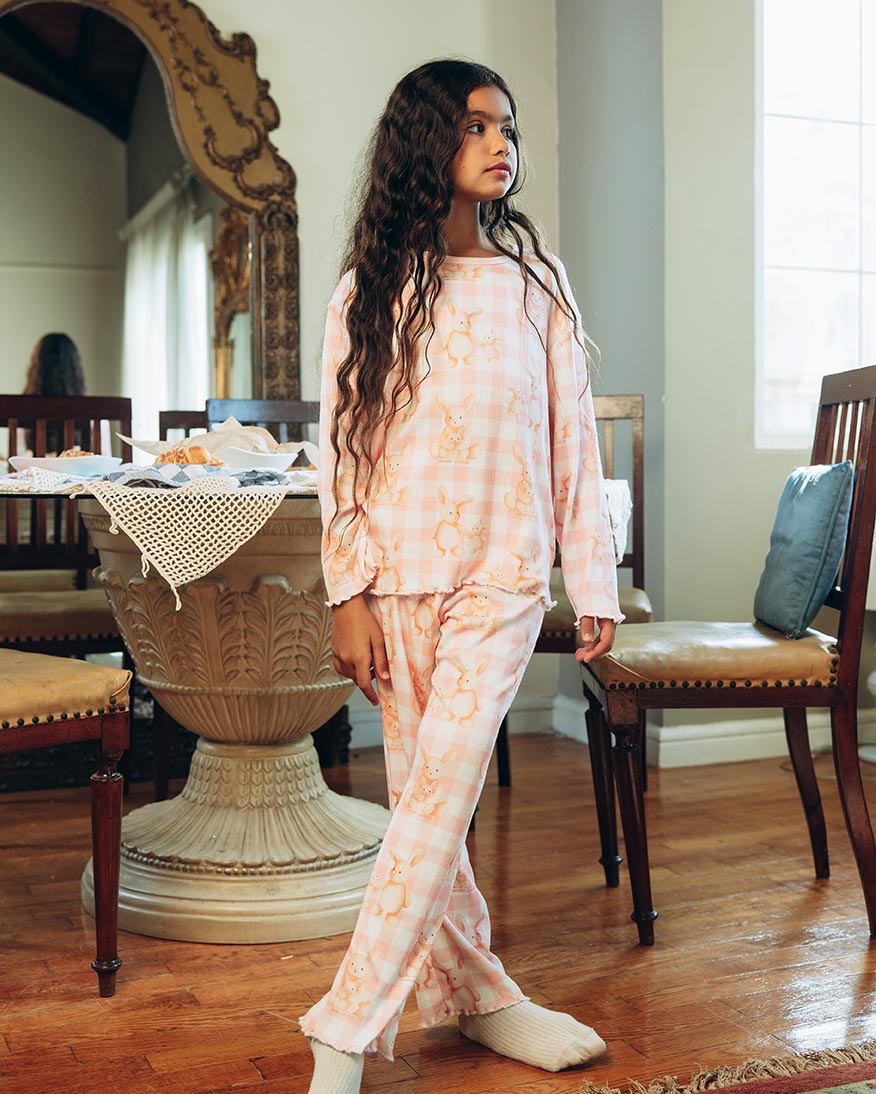 بيجامة بناتي برقبة دائرية