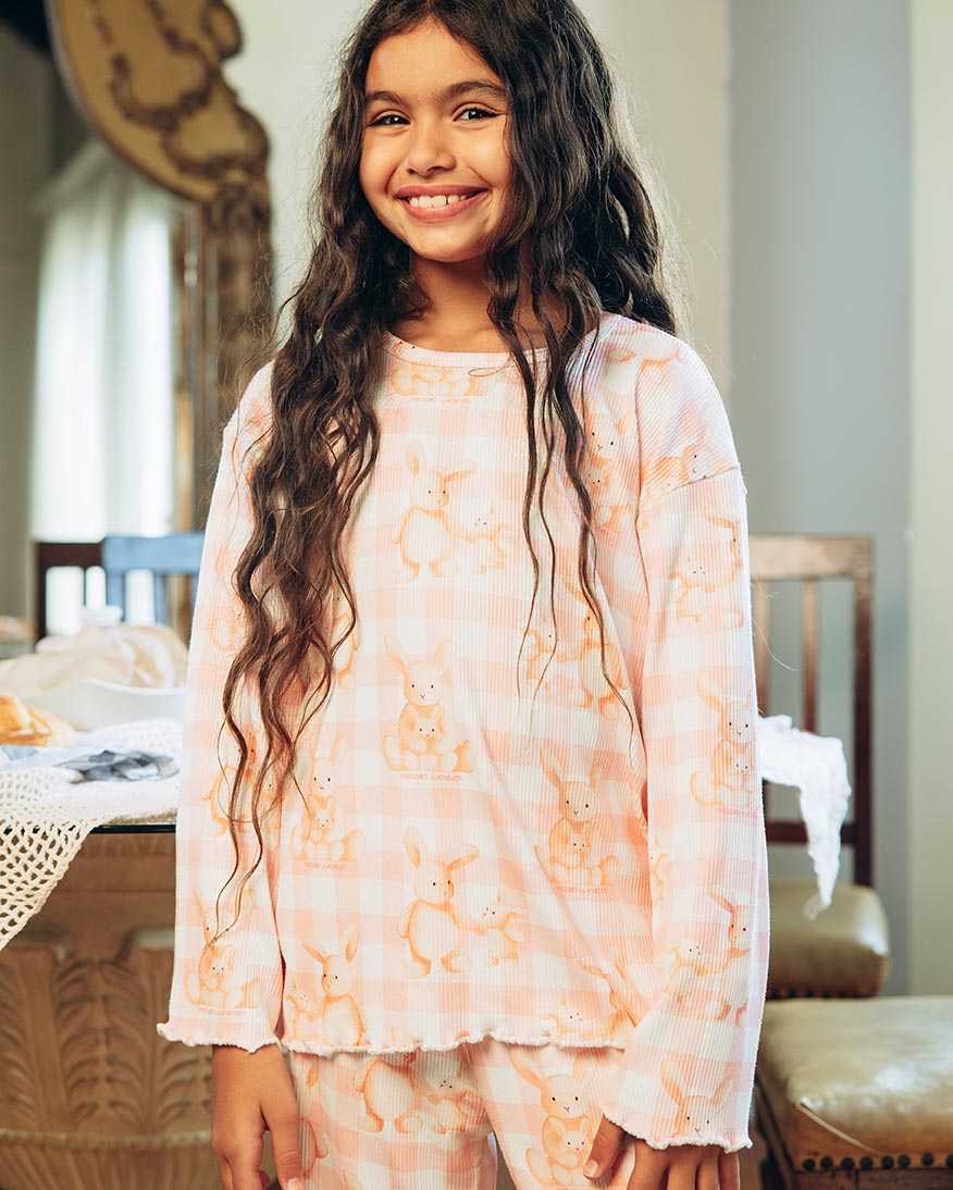 بيجامة بناتي برقبة دائرية