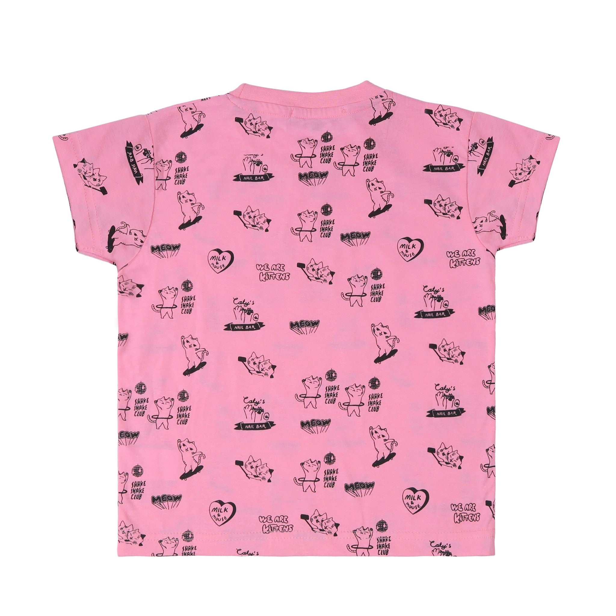 Cats Print Pink T-Shirt
