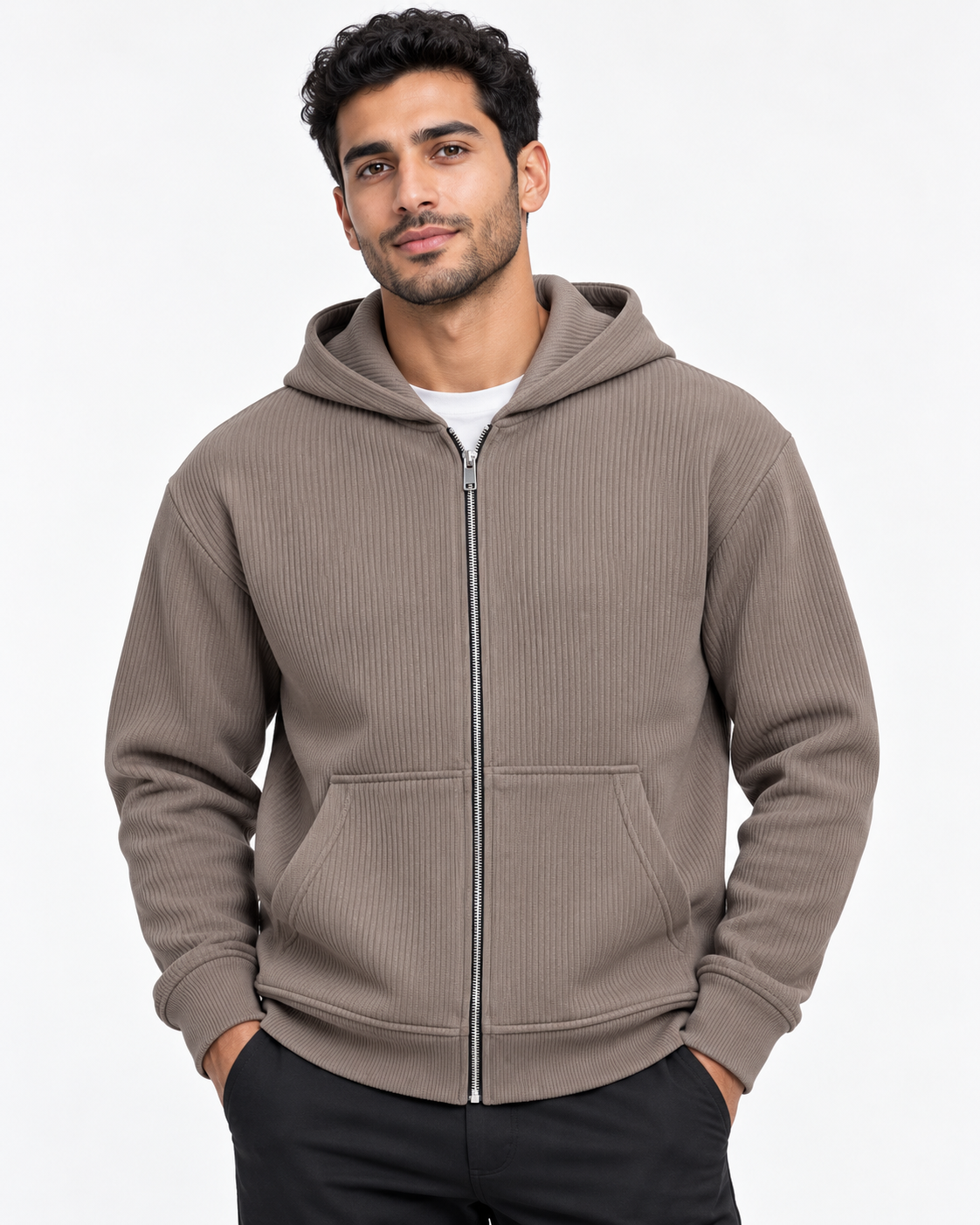 Men Hodded Plain Sweatshirt W/Zipper