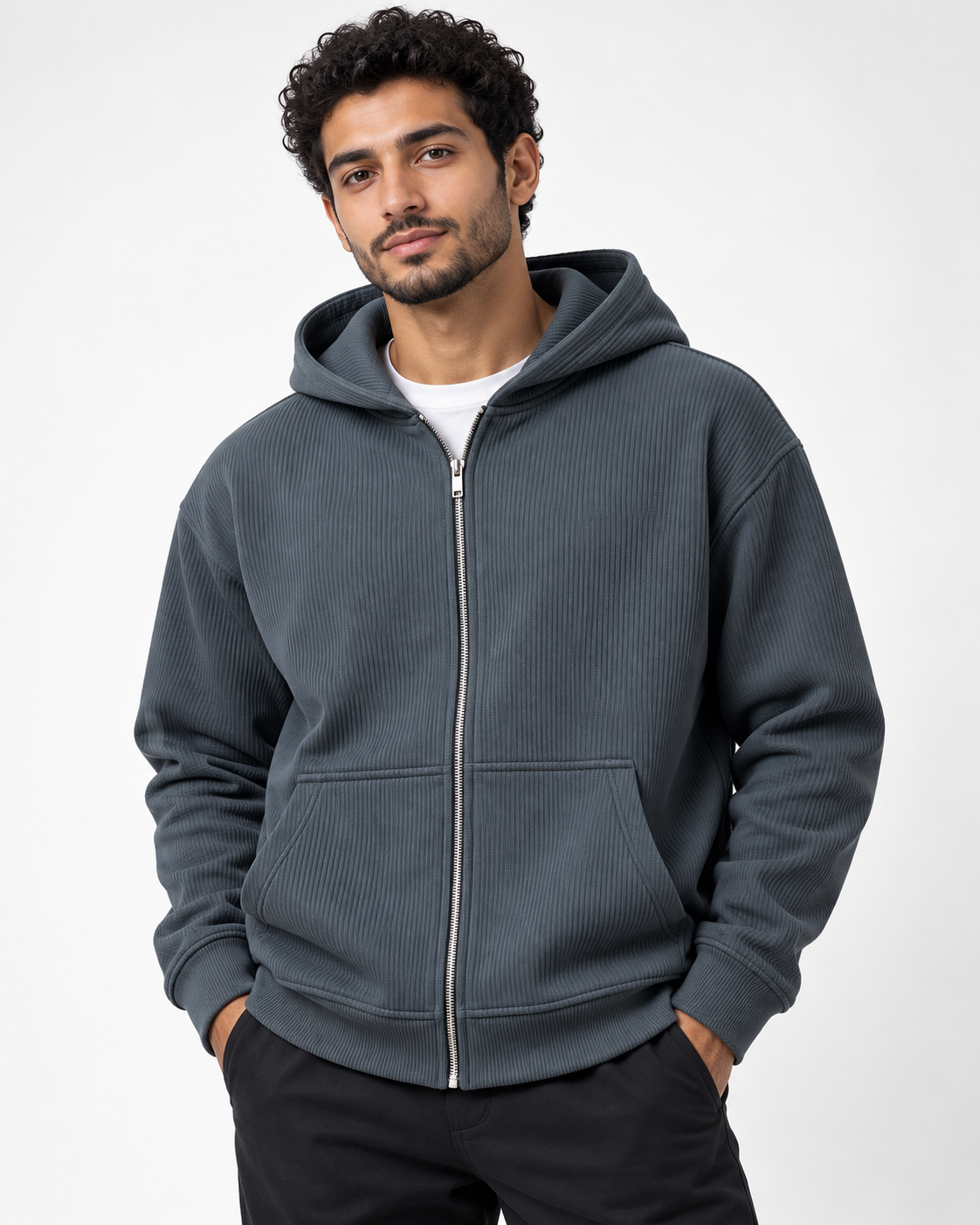 Men Hodded Plain Sweatshirt W/Zipper