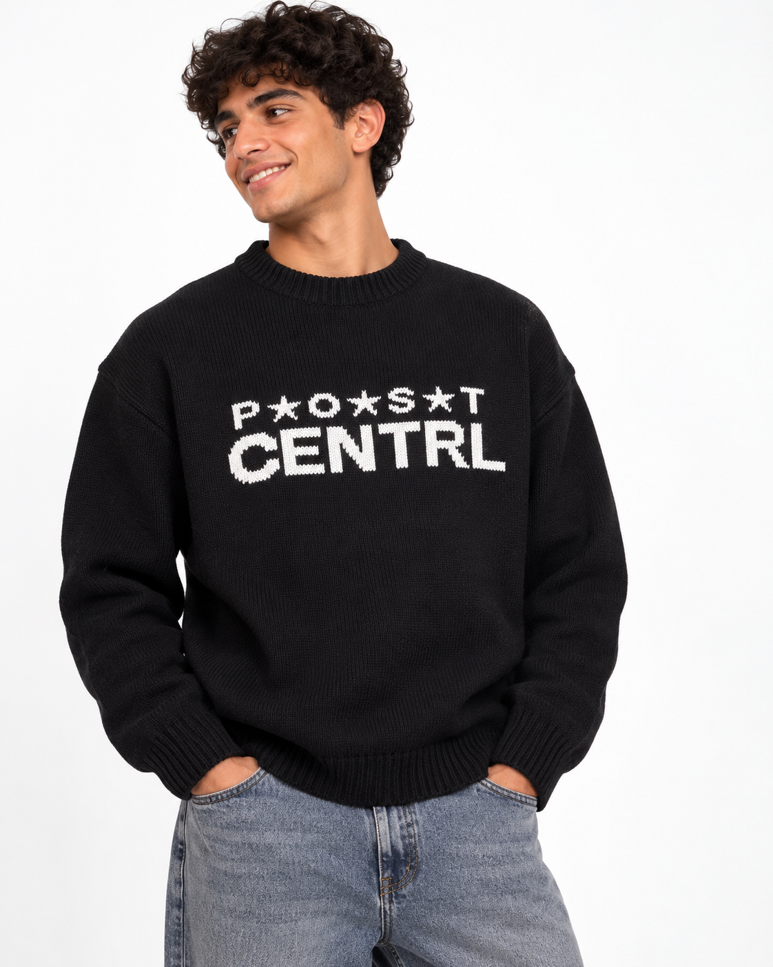Men Jaqured Round Neck Pullover