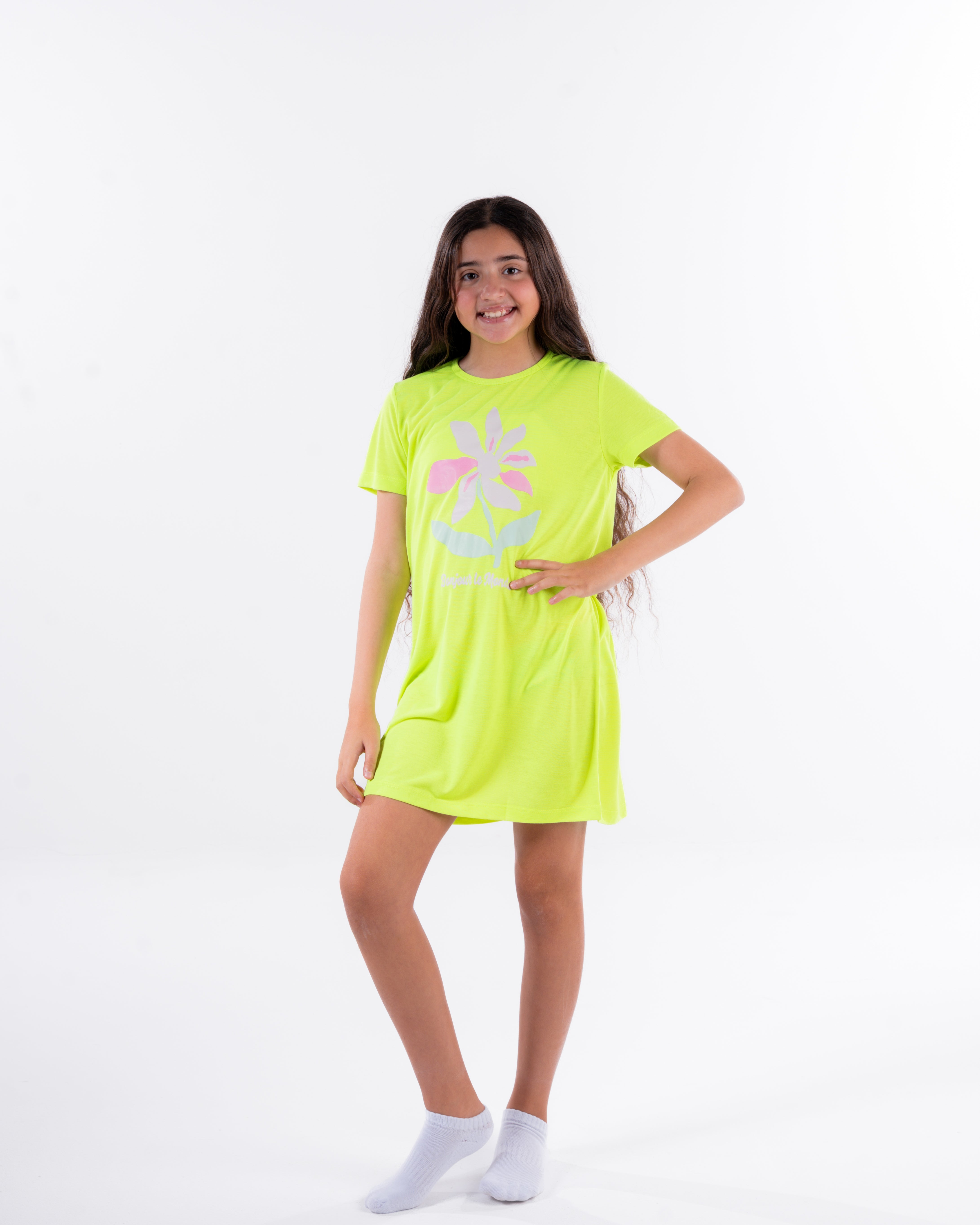 Girls Printed Flower Short Sleeves Nightgown