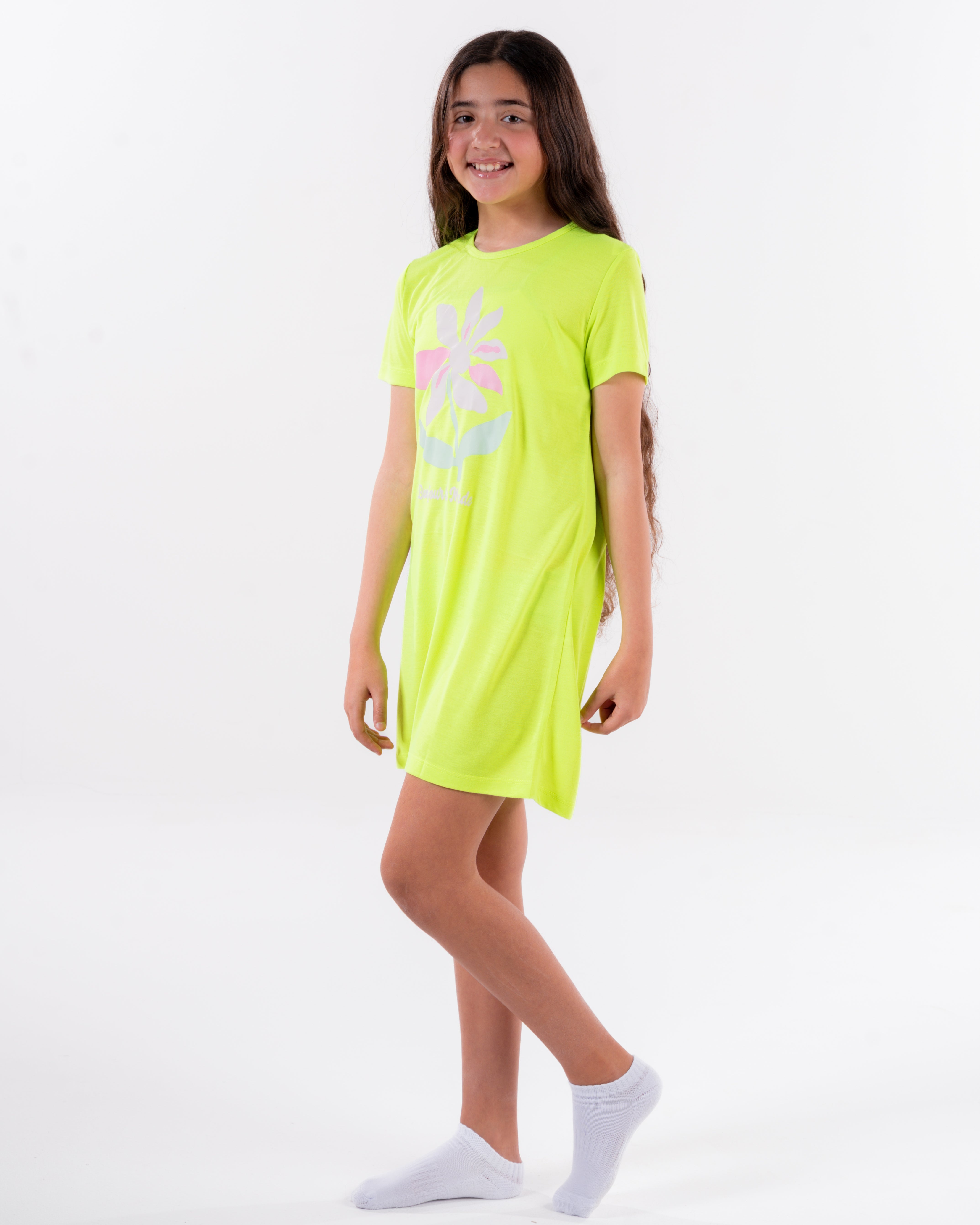 Girls Printed Flower Short Sleeves Nightgown
