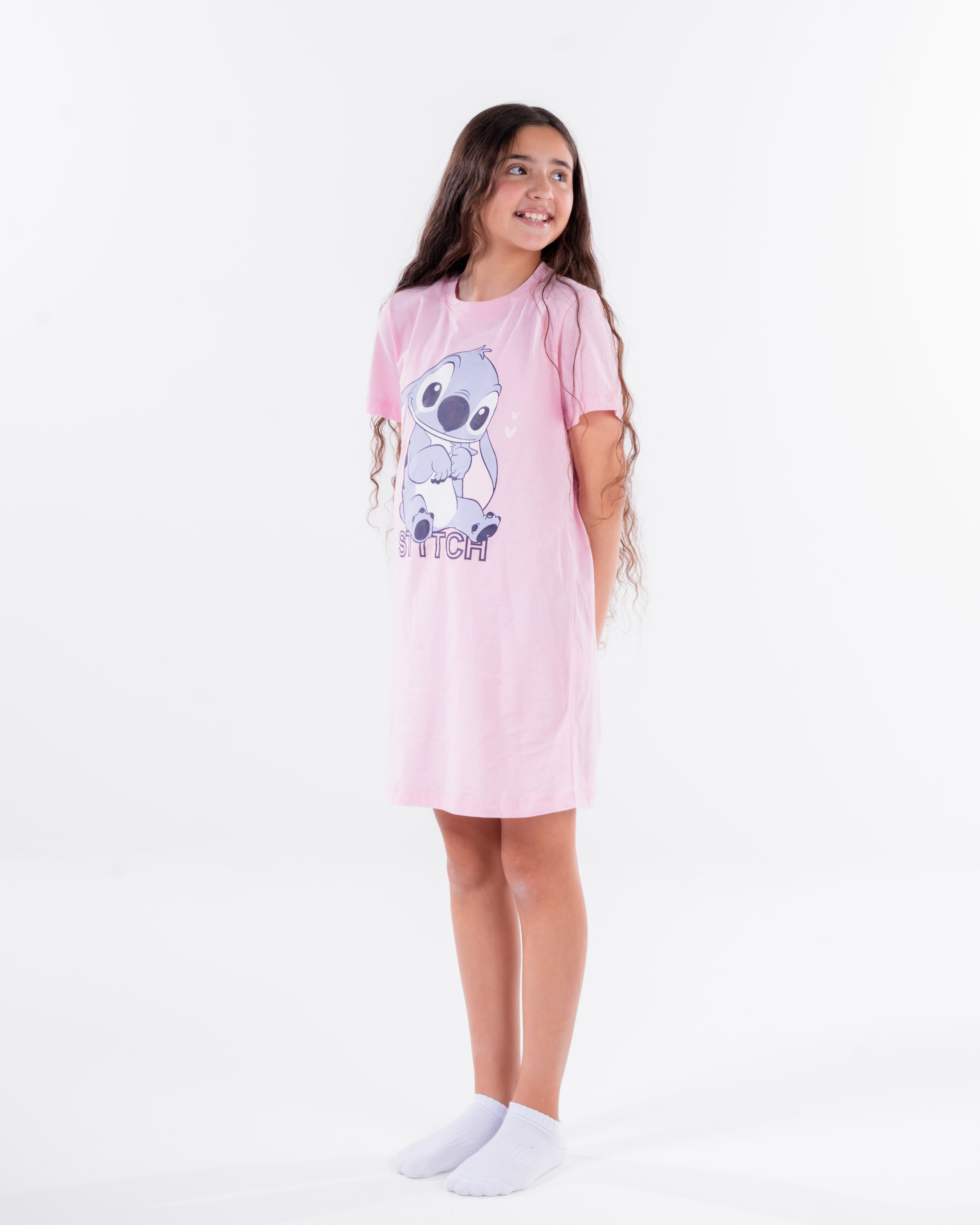 Girls Printed Stitch Half Sleeves Nightgown