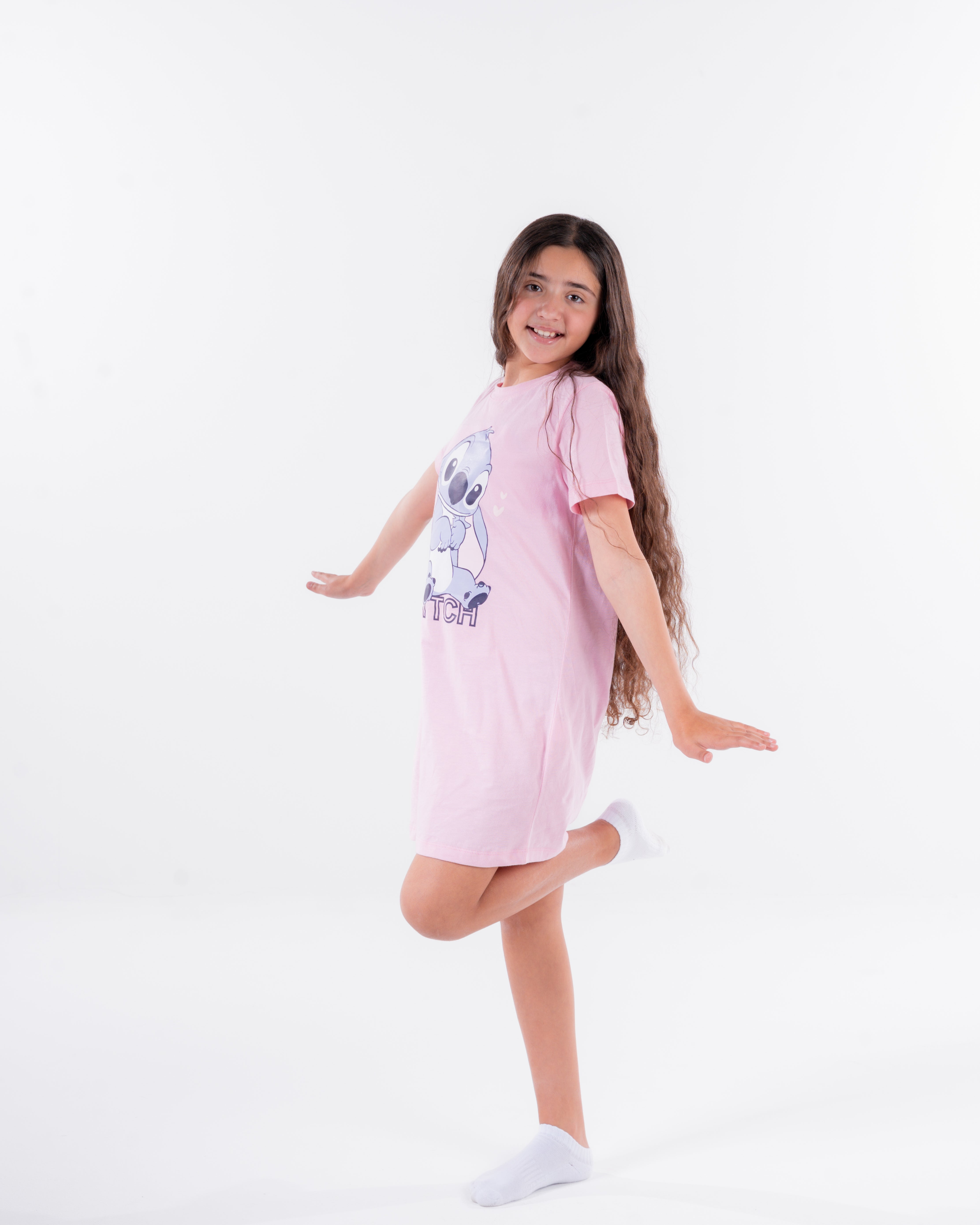 Girls Printed Stitch Half Sleeves Nightgown
