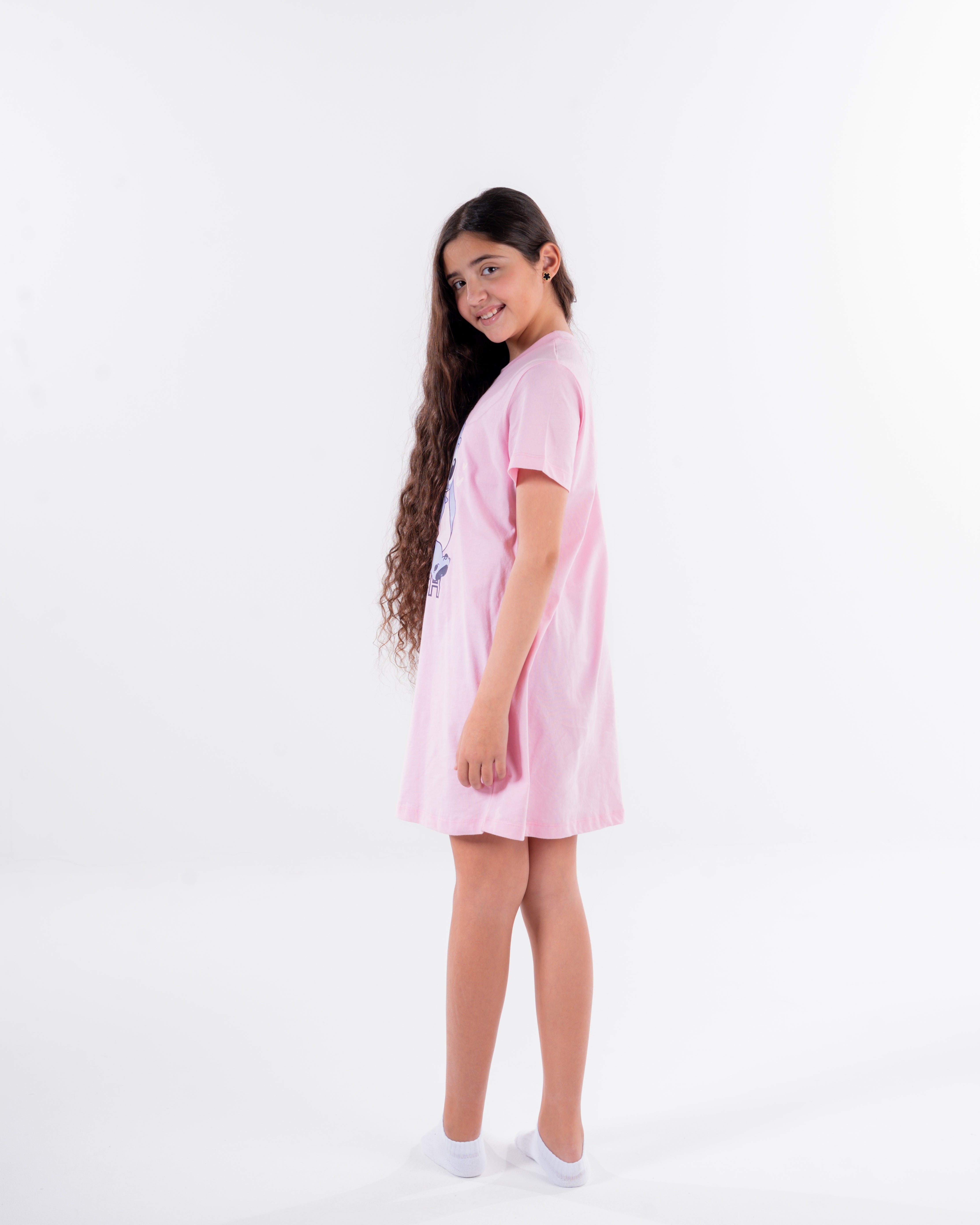 Girls Printed Stitch Half Sleeves Nightgown