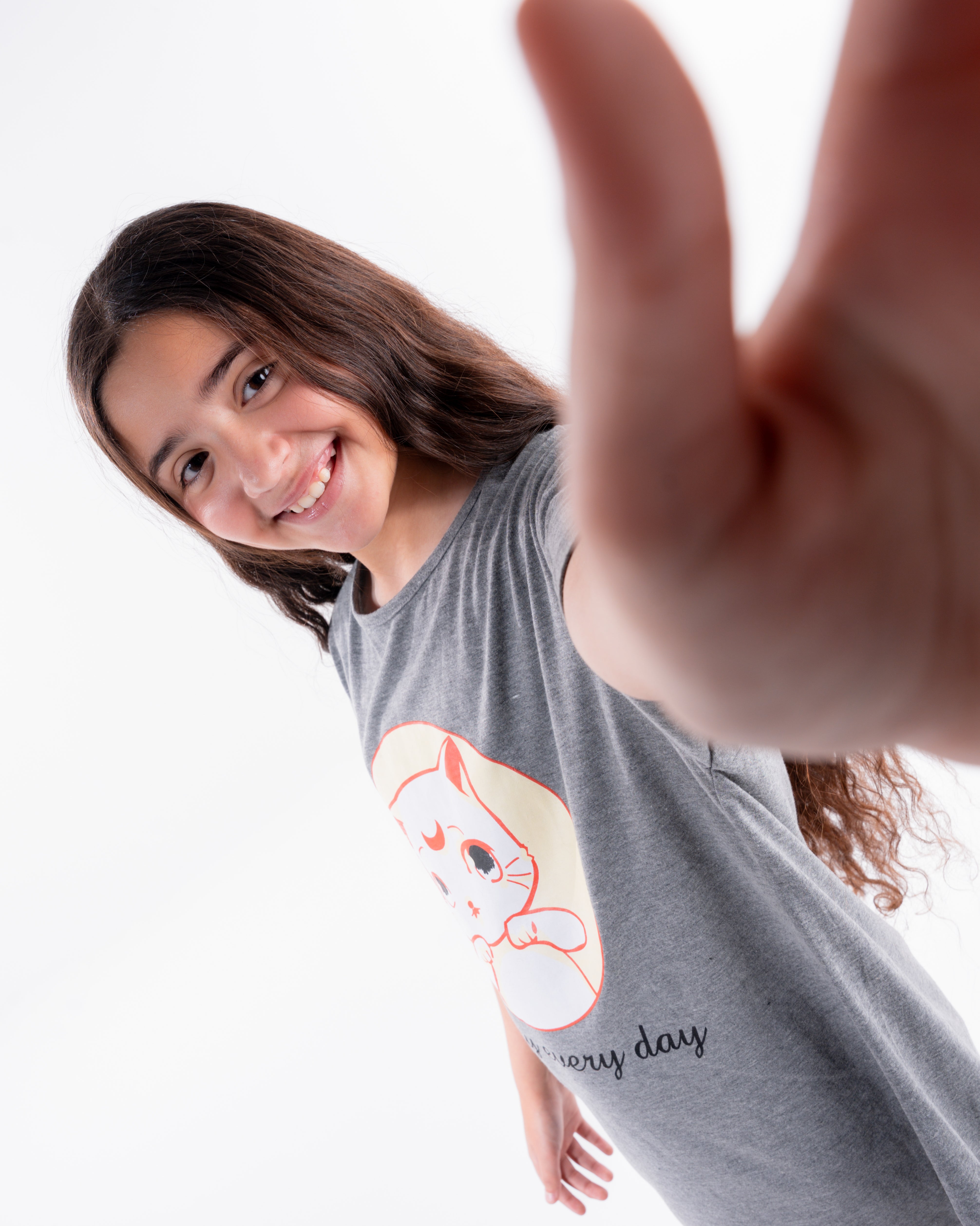 Girls Printed Cat Half Sleeves Nightgown