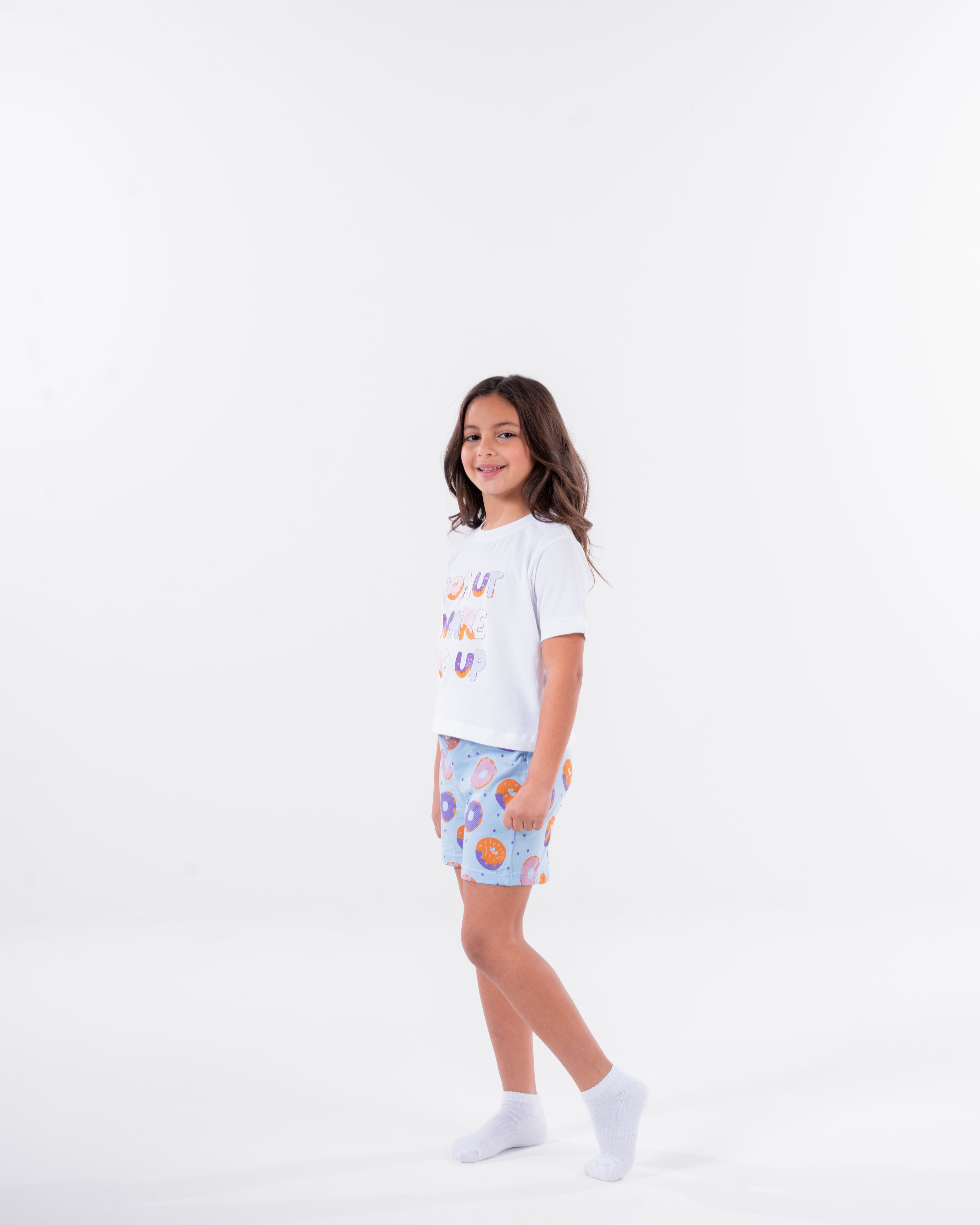 Girls Printed Dounts Half Sleeves Pyjama