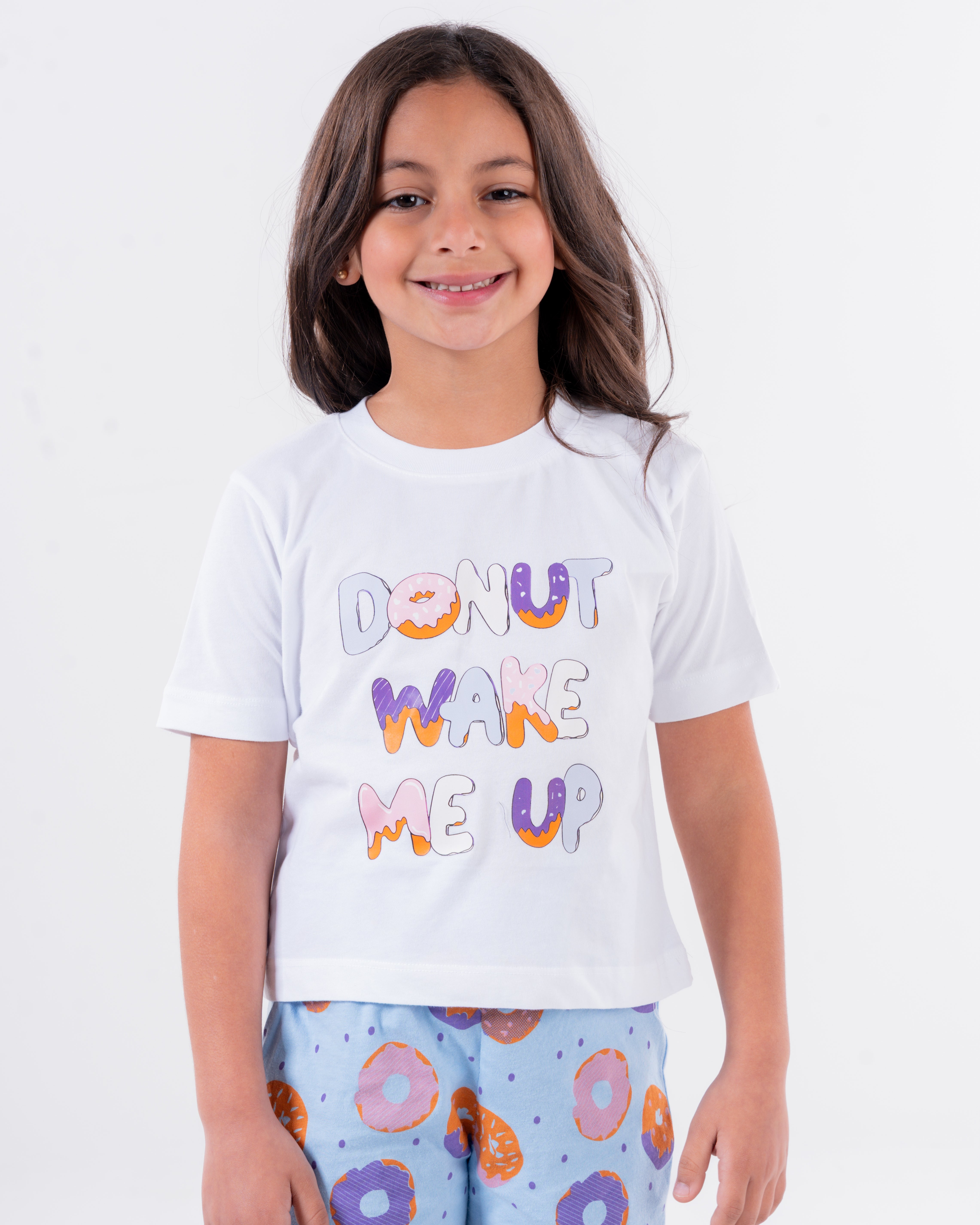 Girls Printed Dounts Half Sleeves Pyjama