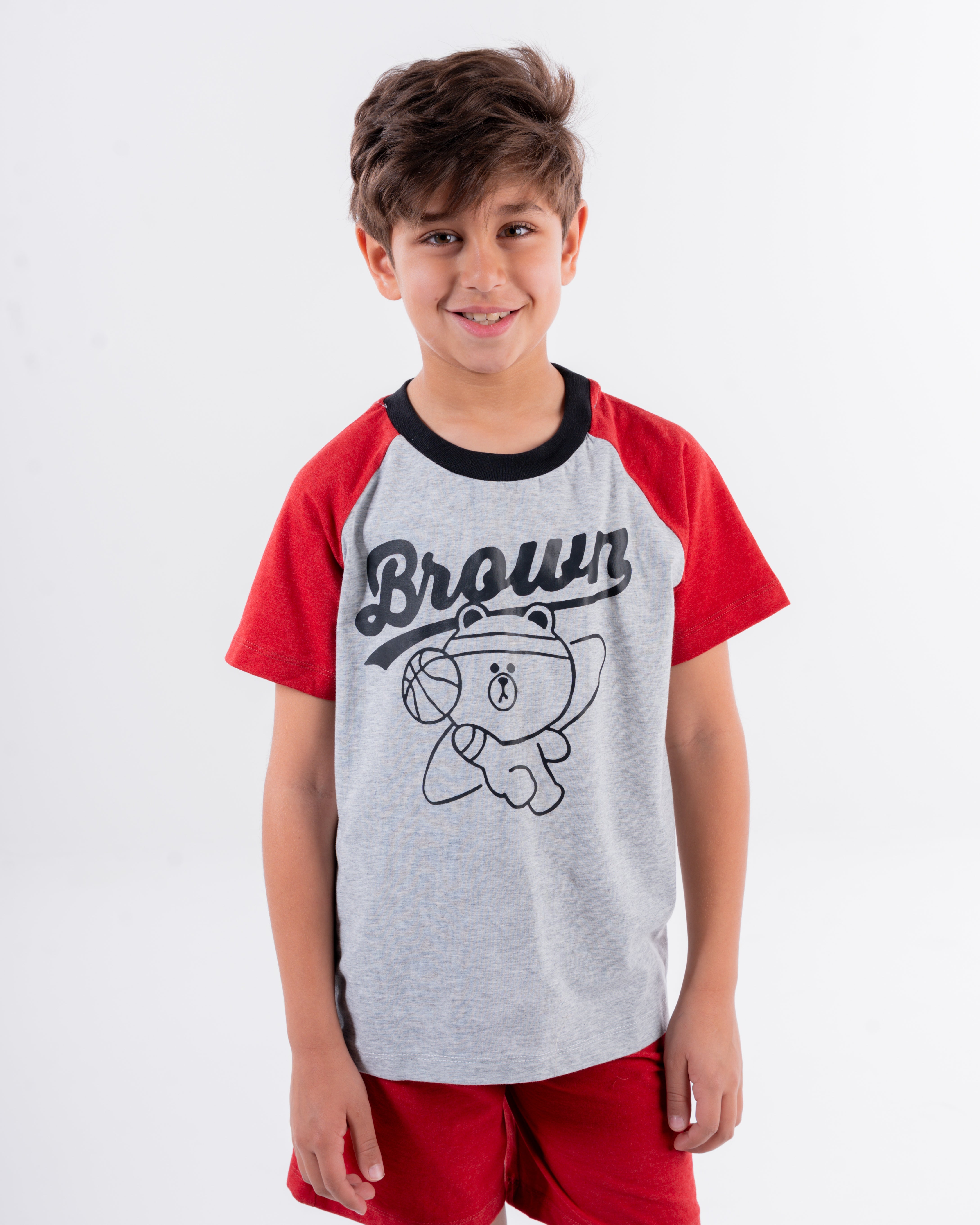 Boys Printed Brown Half Sleeves Pyjama