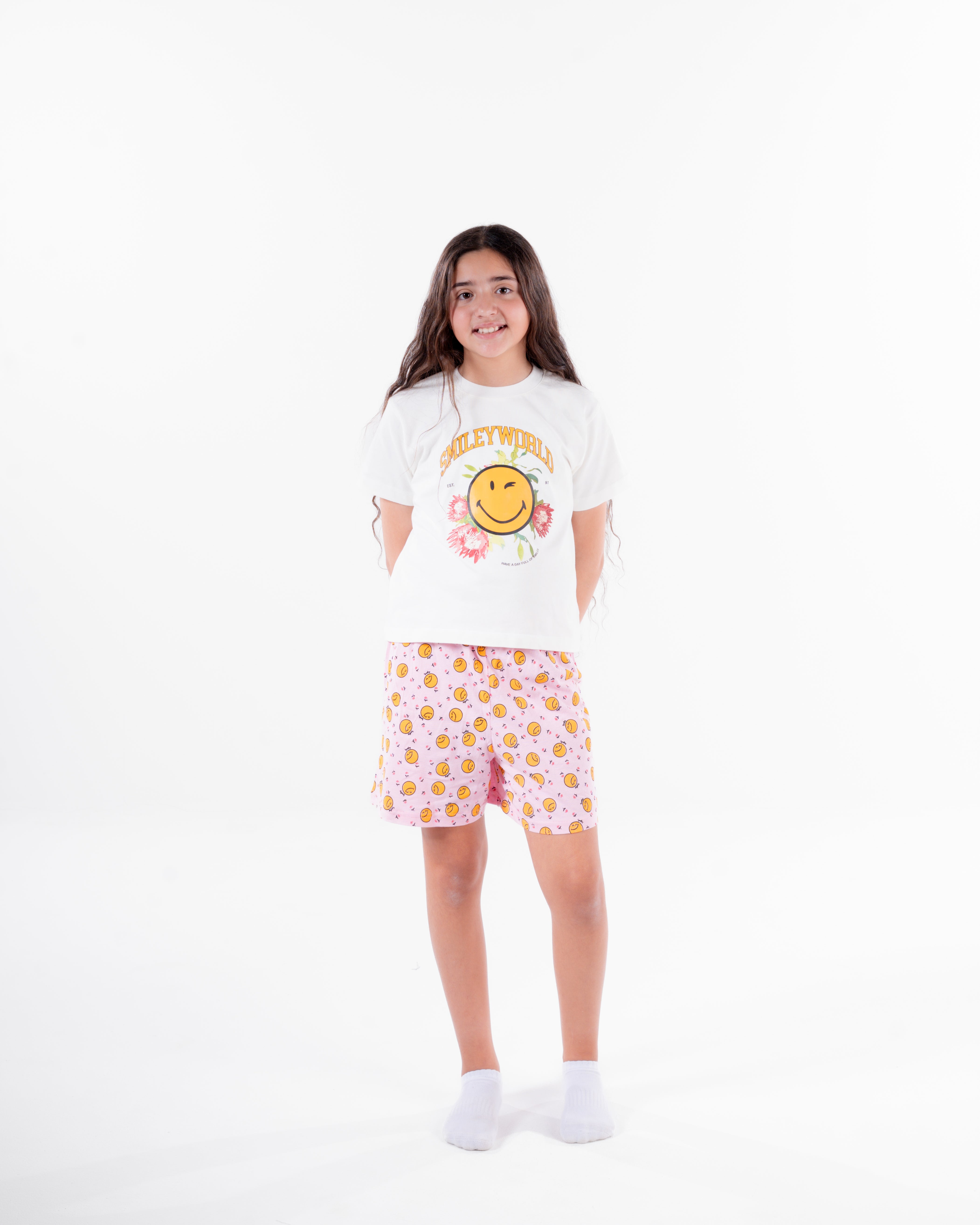 Girls Printed Smile Half Sleeves Pyjama