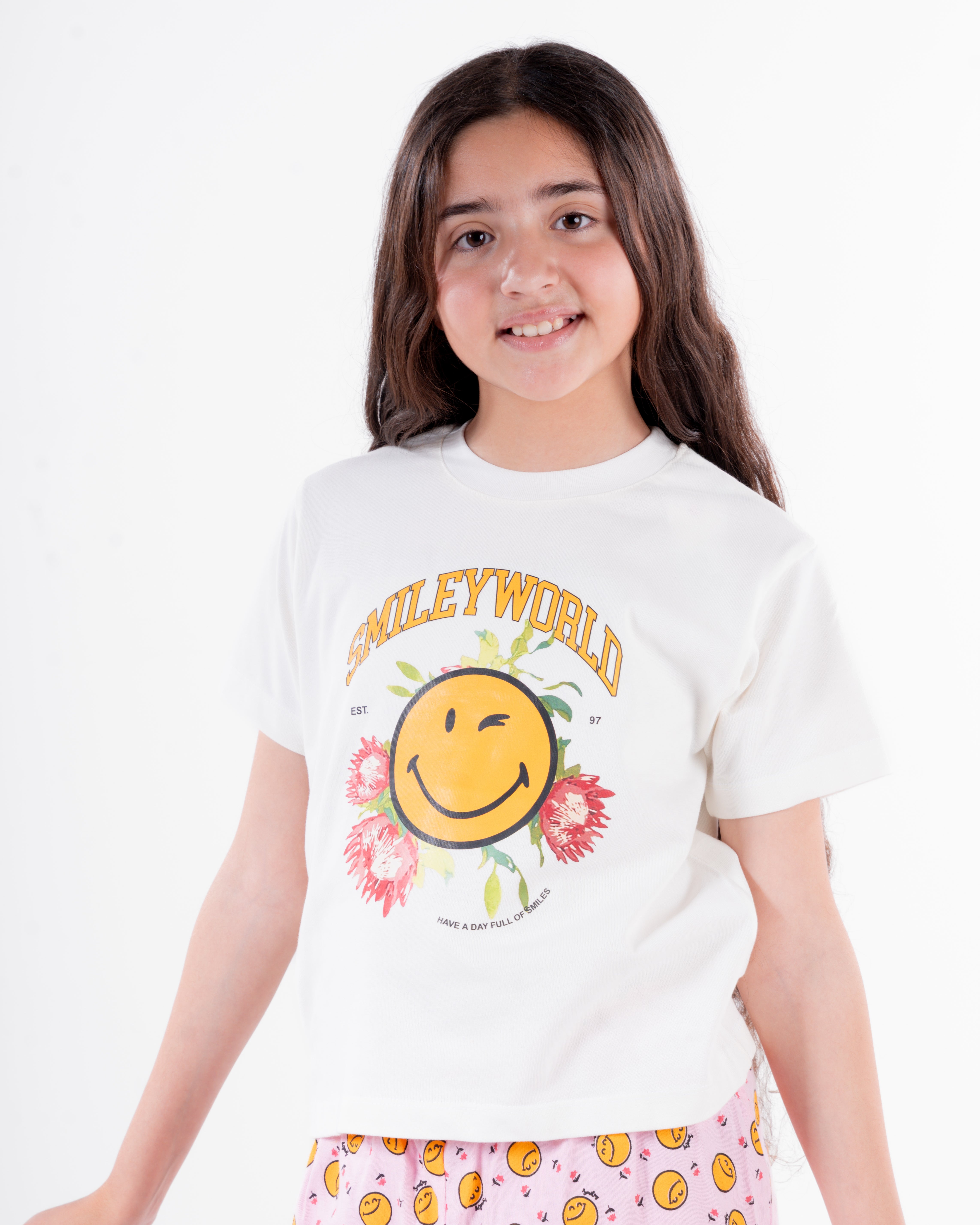 Girls Printed Smile Half Sleeves Pyjama
