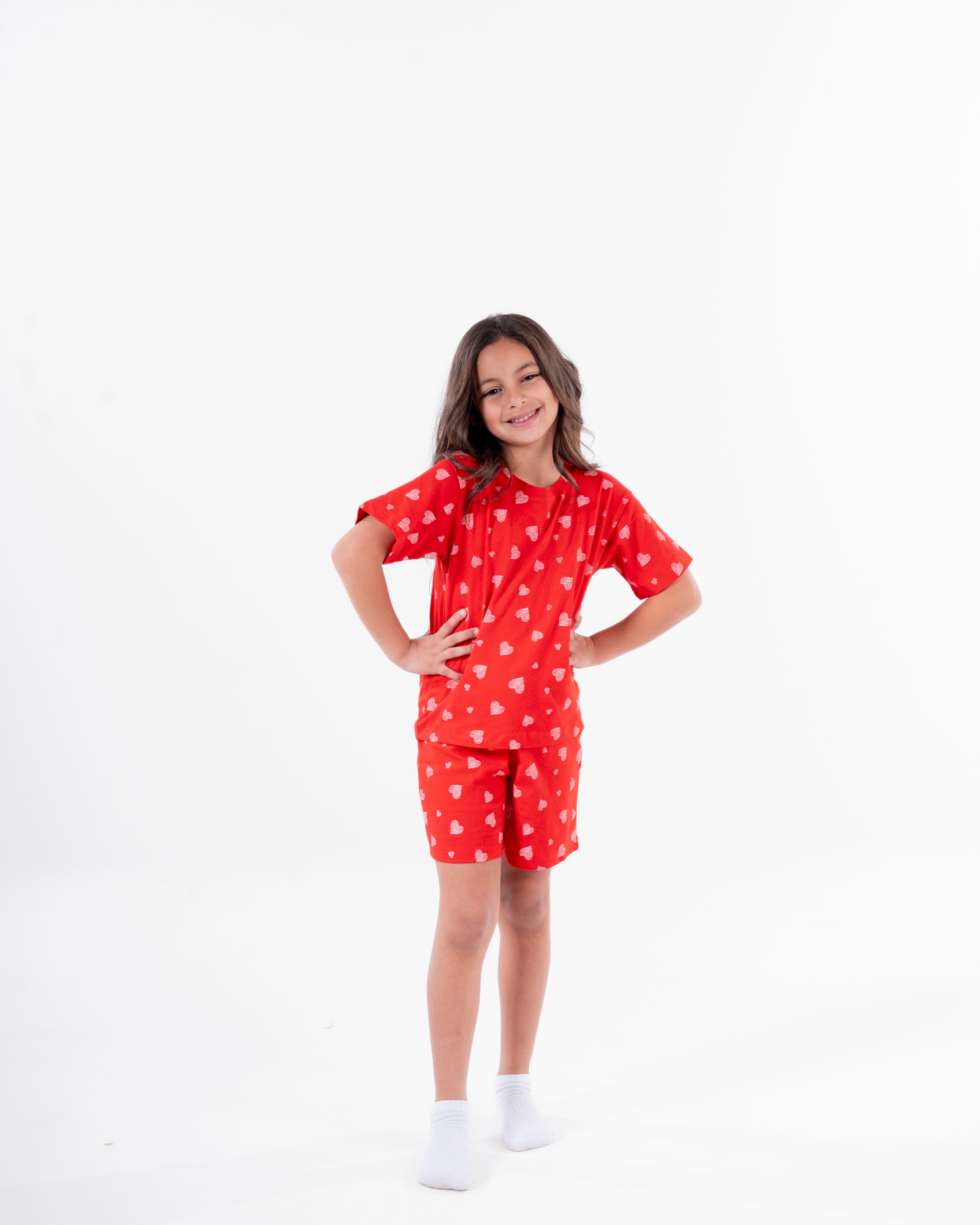 Girls Printed Hearts Half Sleeves Pyjama