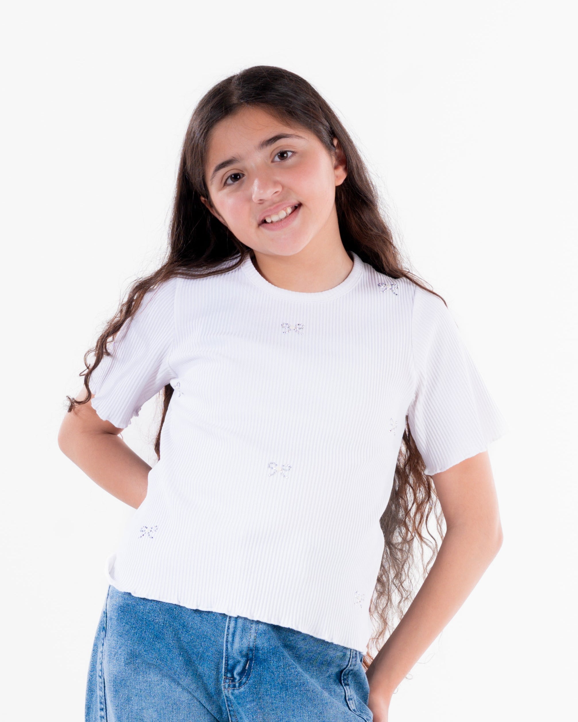 Girls Strass Half Sleeves T-Shirt