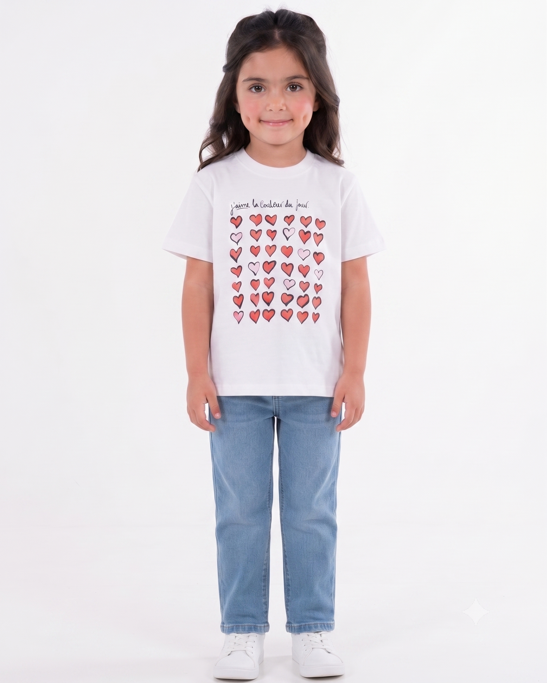 Girls Printed Hearts Half Sleeves T-Shirt