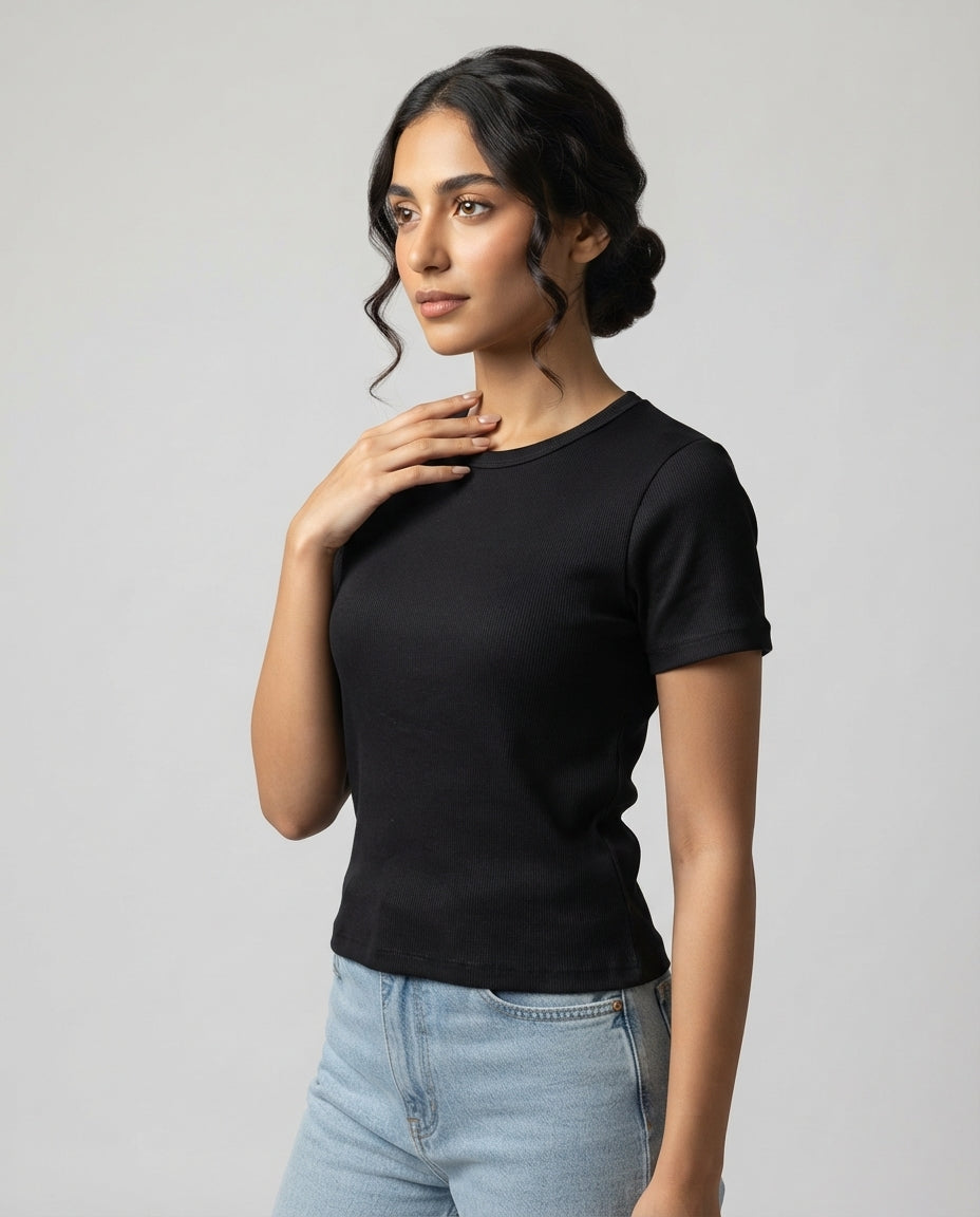 Women Plain Basic Half Sleeves T-shirt