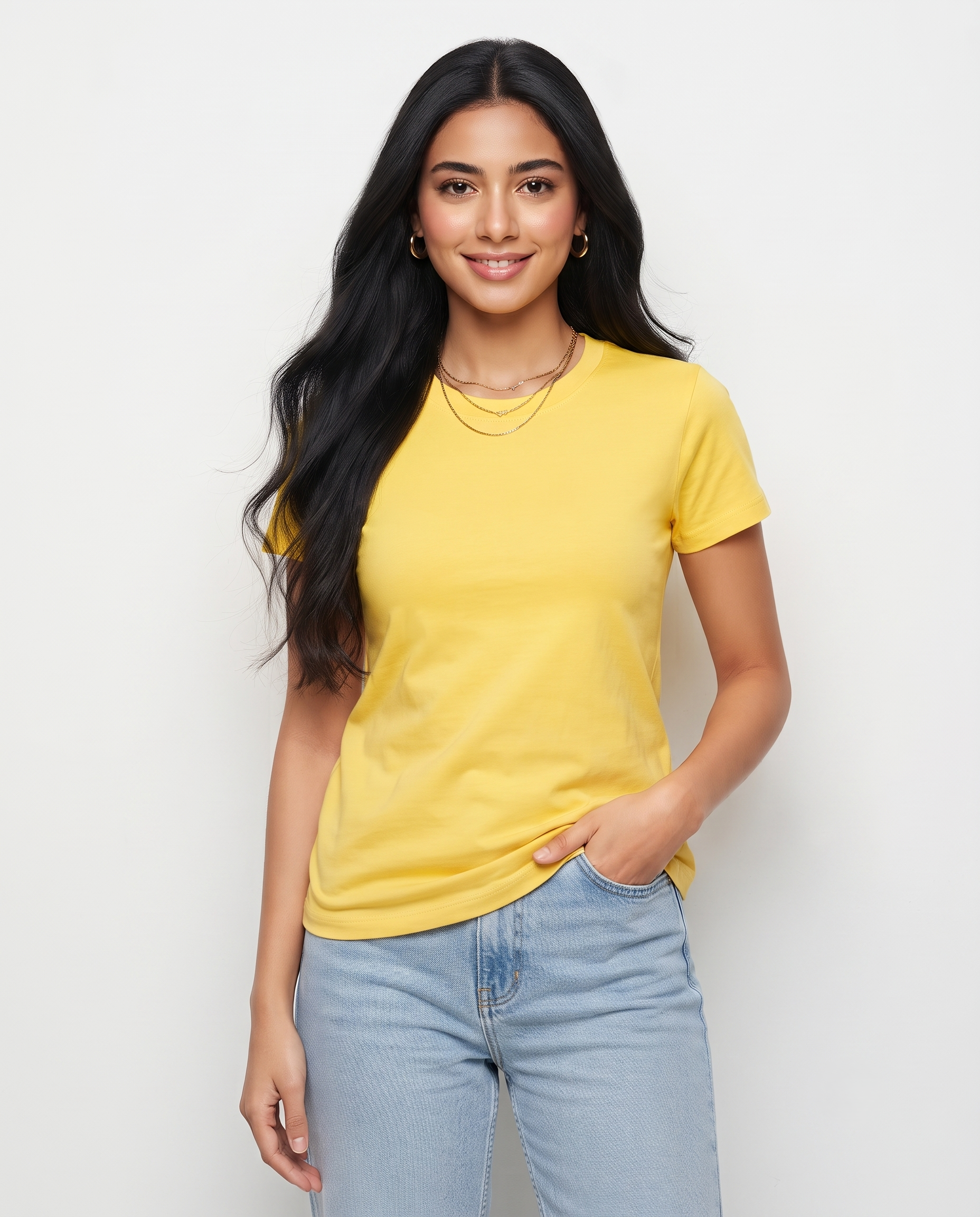 Women Plain Half Sleeves T-shirt