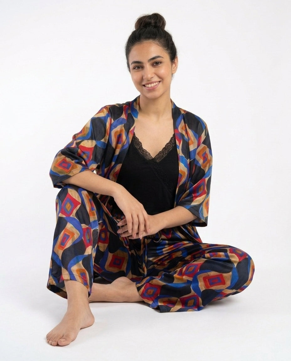 Women Satin Printed Pyjama