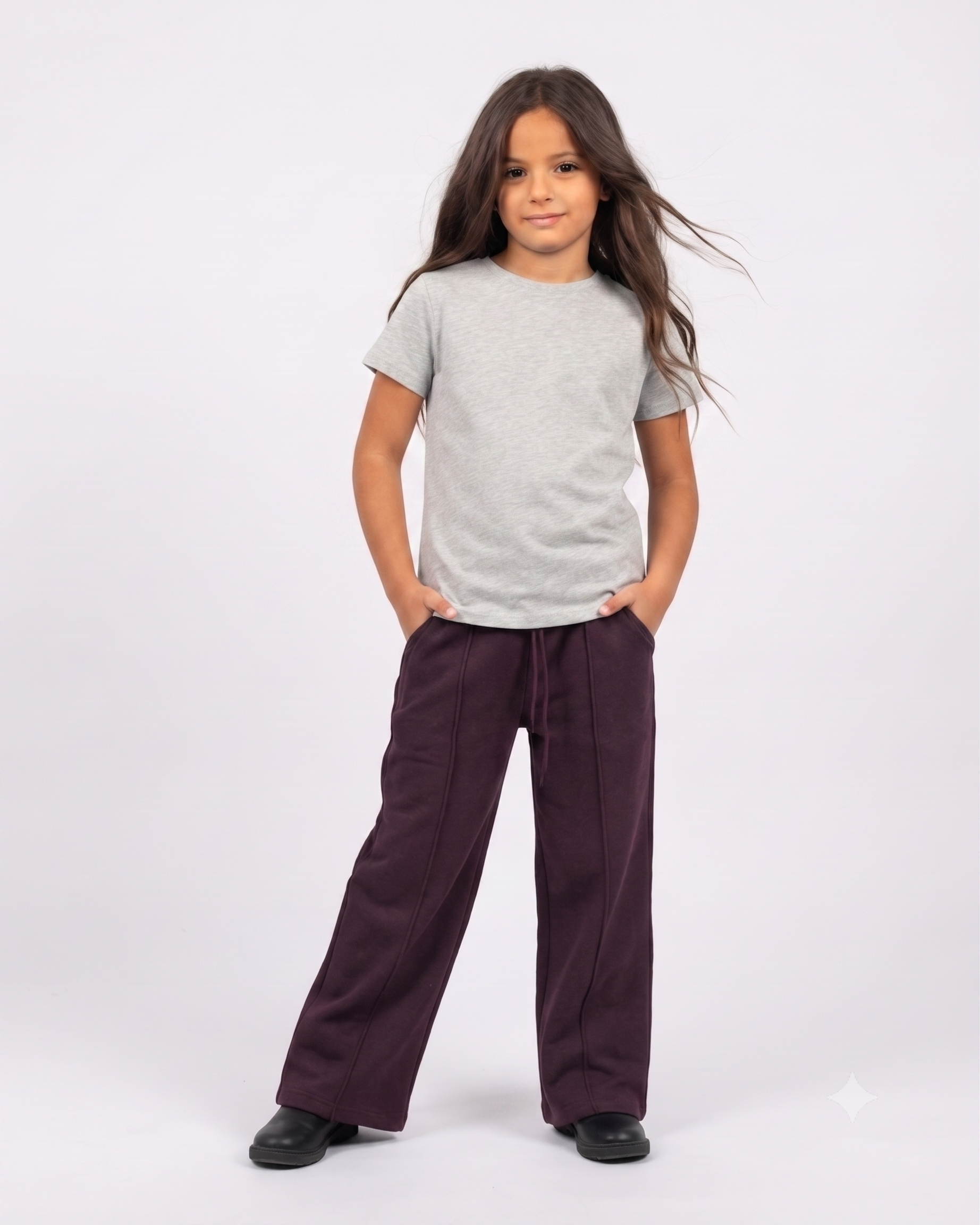 Girls Plain Melton Pant Wide Leg Fit