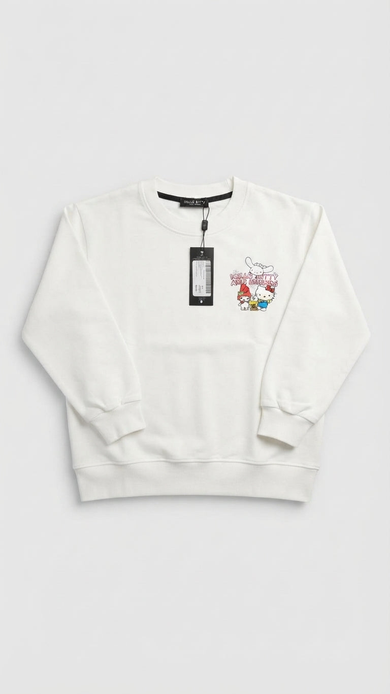 Girls Printed Kitty Sweatshirt Round Neck
