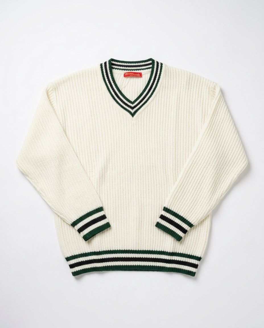 Men V Neck Pullover Stripped Sleeves