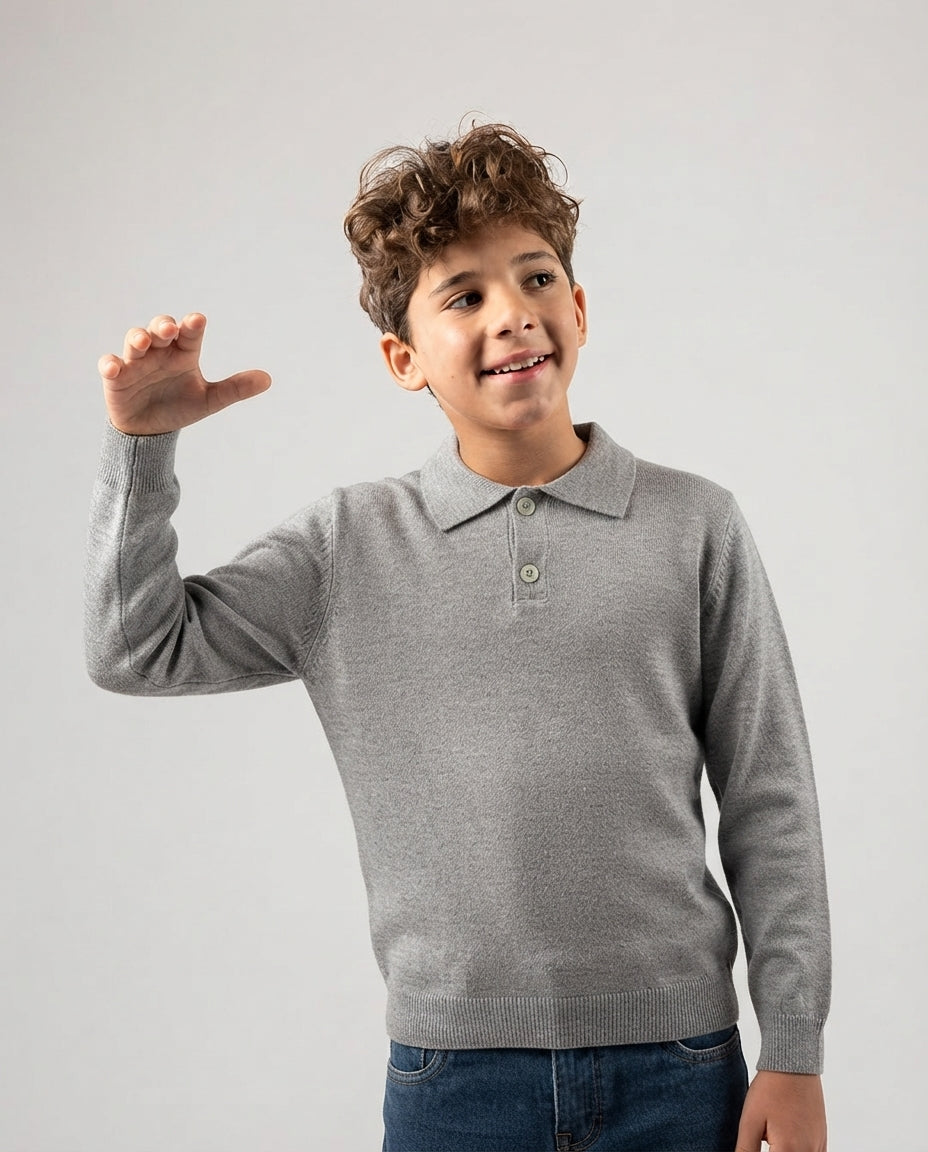 Boys Plain Buttons Pullover 17