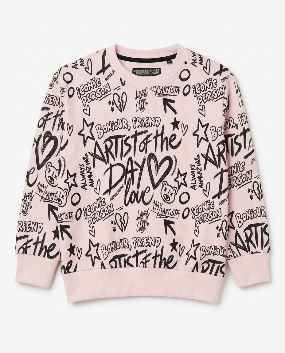Girls Printed Round Neck Sweatshirt