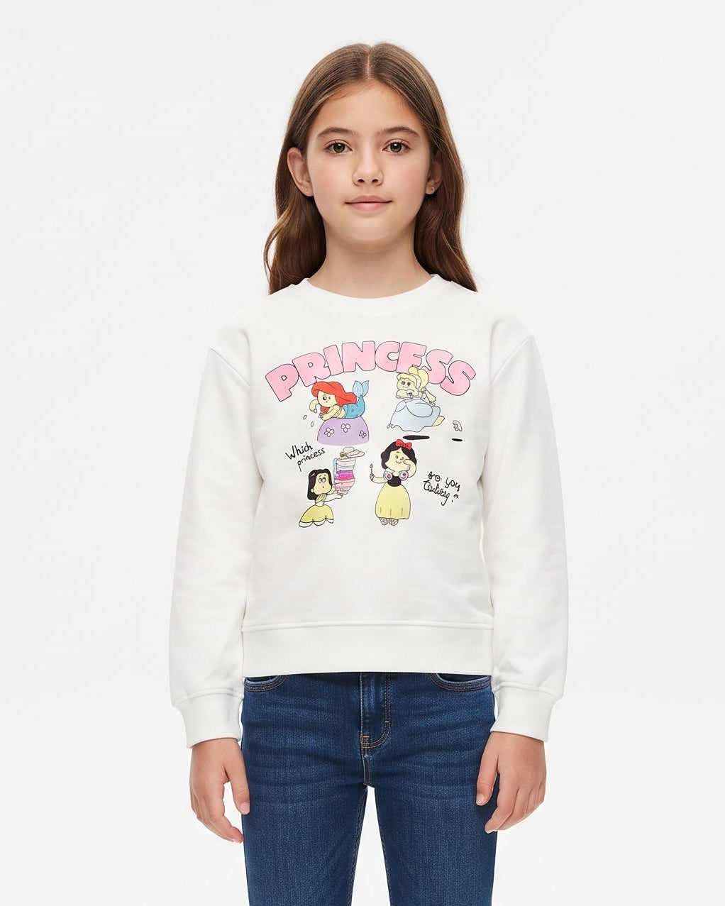 Girls Printed Princess Sweatshirt Round Neck