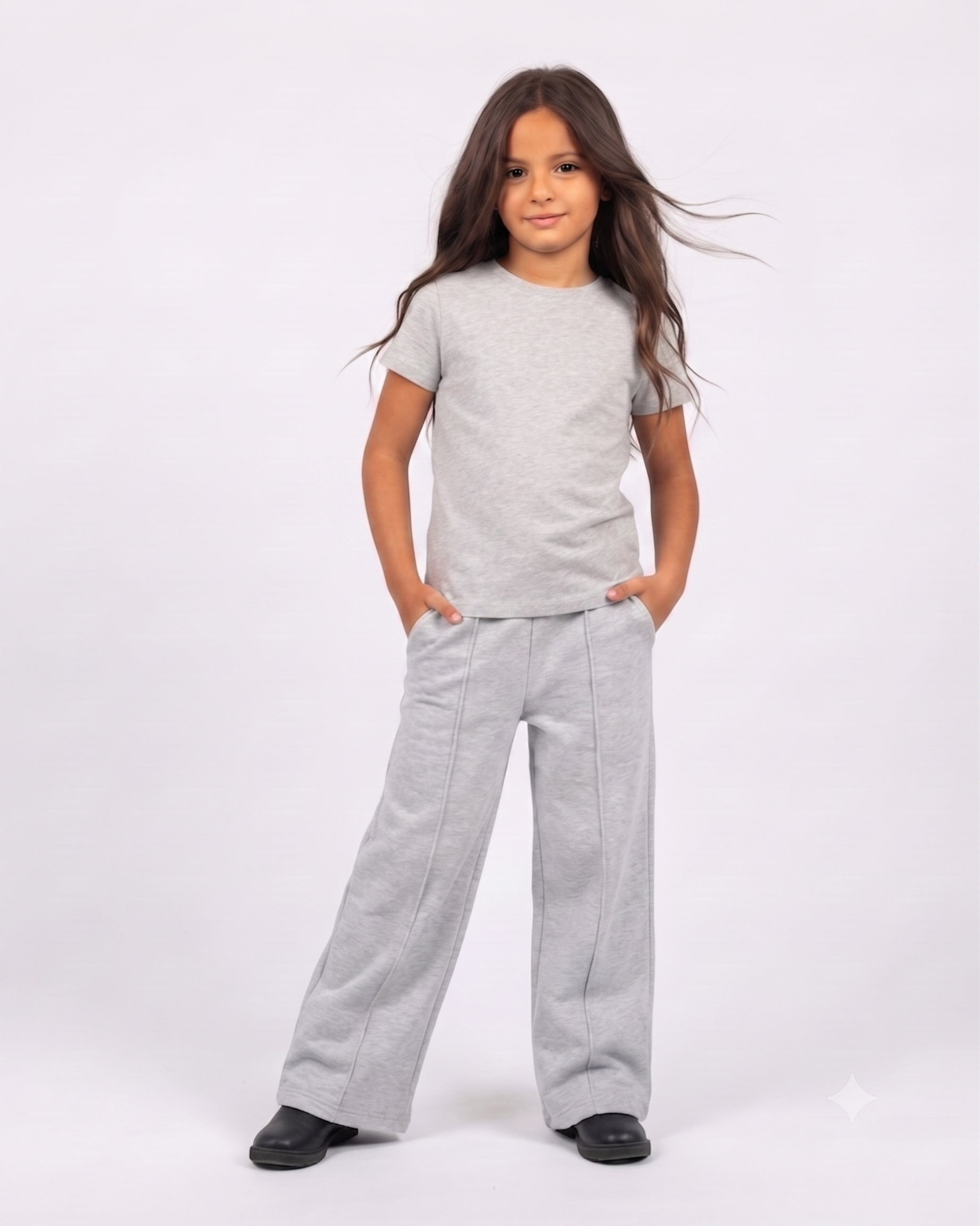 Girls Plain Melton Pant Wide Leg Fit