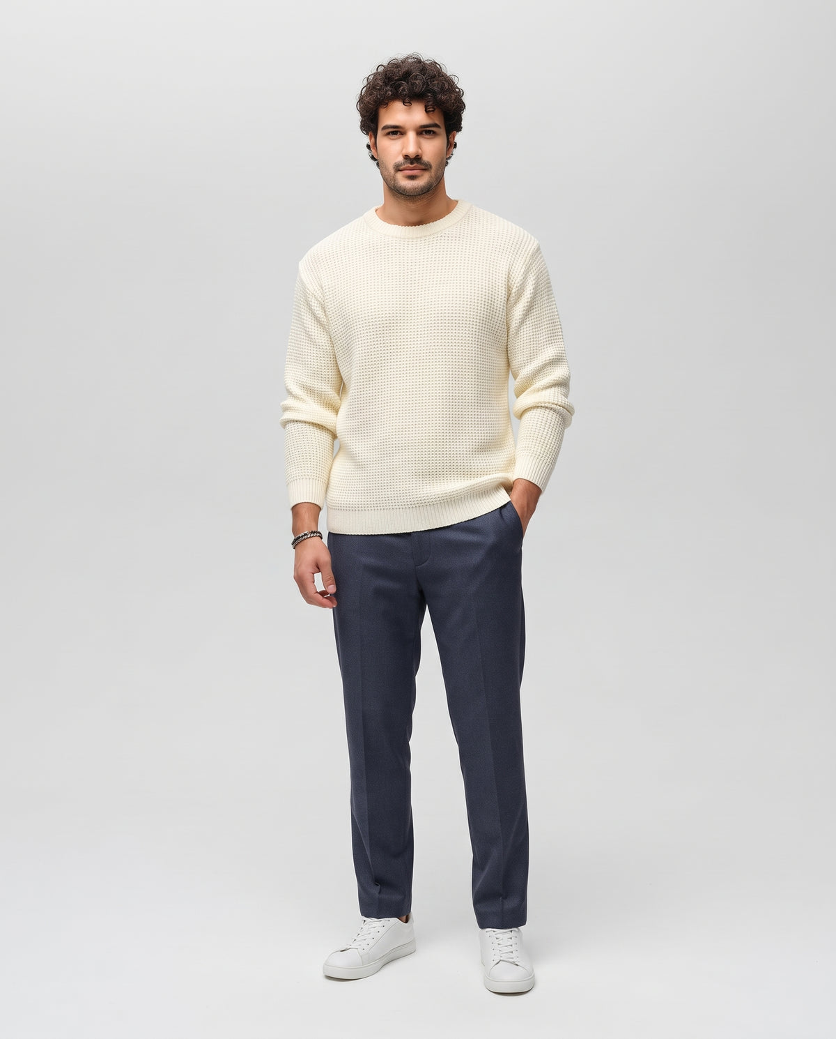 Men Ajour Pullover Round Neck
