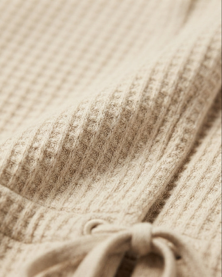 Waffle Knit Drawstring Cardigan