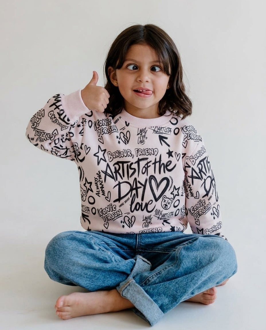 Girls Printed Round Neck Sweatshirt