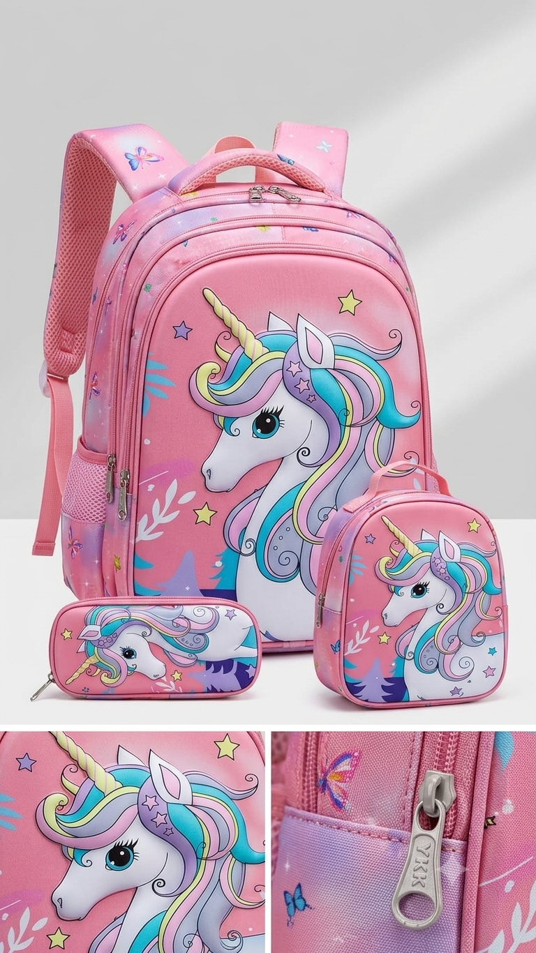 Kids Unicorn 3-Piece School Backpack Set