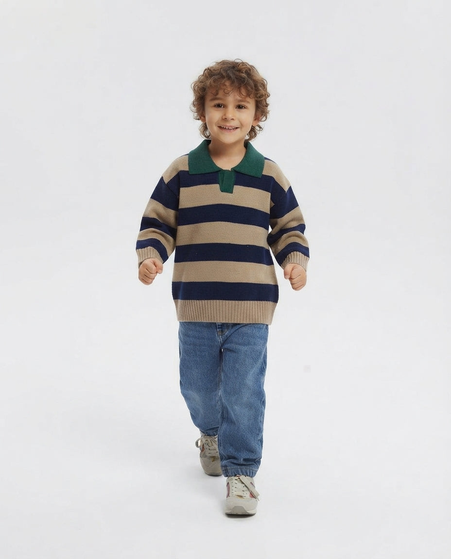 Boys Stripped Open Neck Pullover