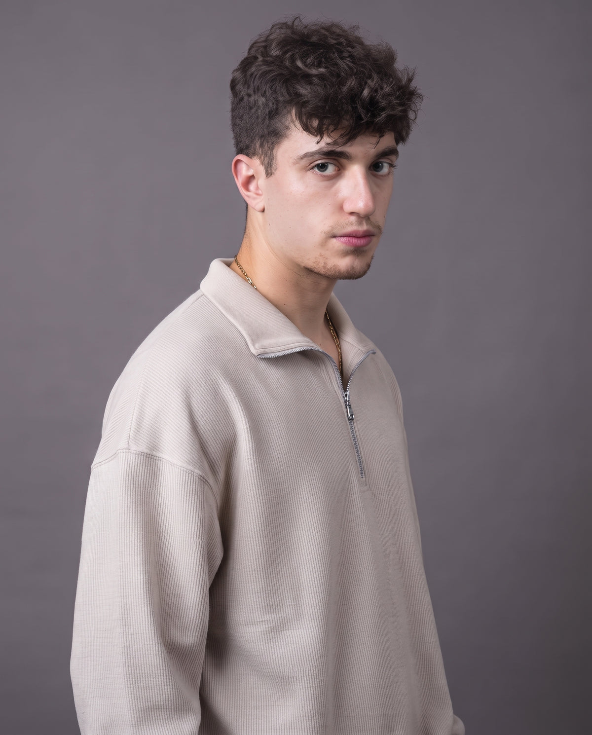 Men Plain Sweatshirt W/Half Zipper