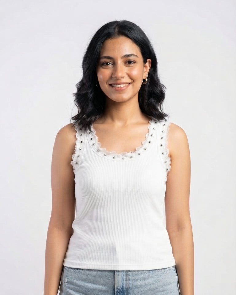 Women’s Ribbed Beaded Tank Top
