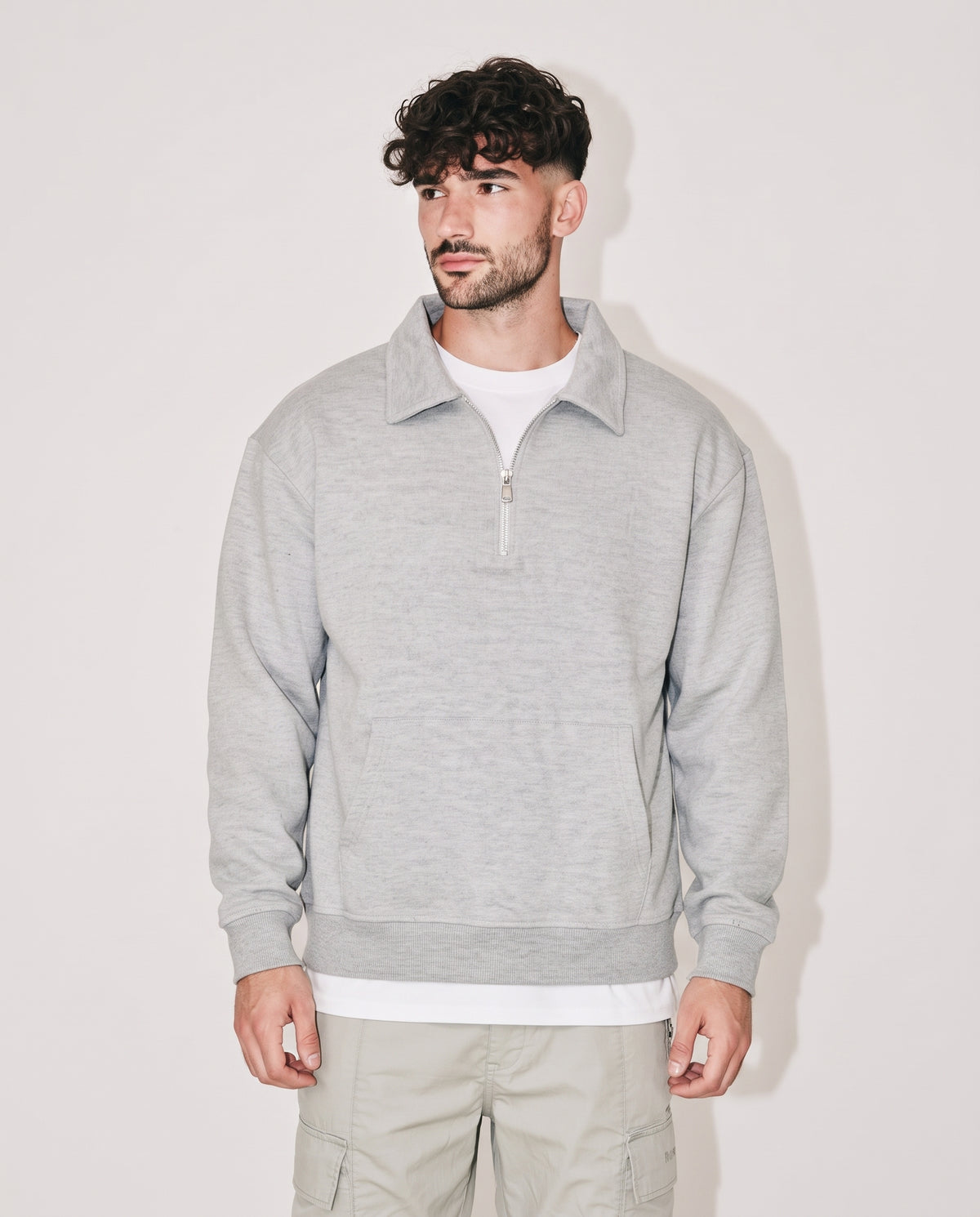 Men Plain Sweatshirt W/Half Zipper