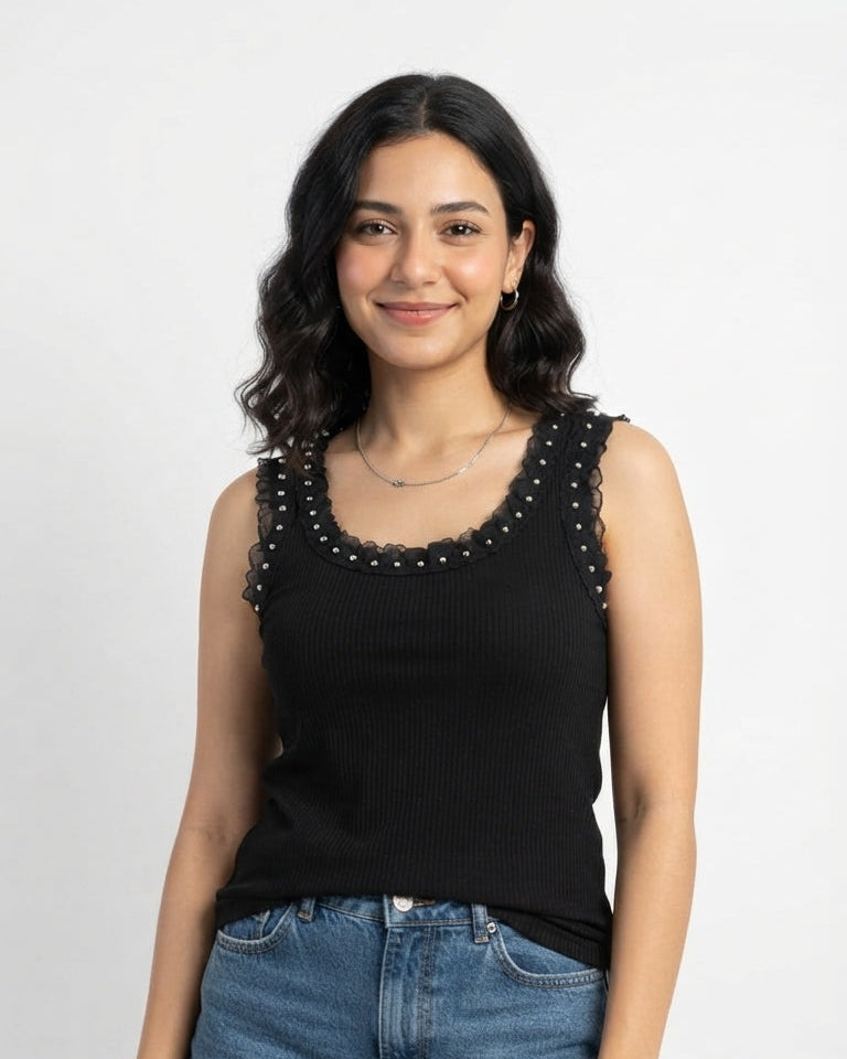 Women’s Ribbed Beaded Tank Top