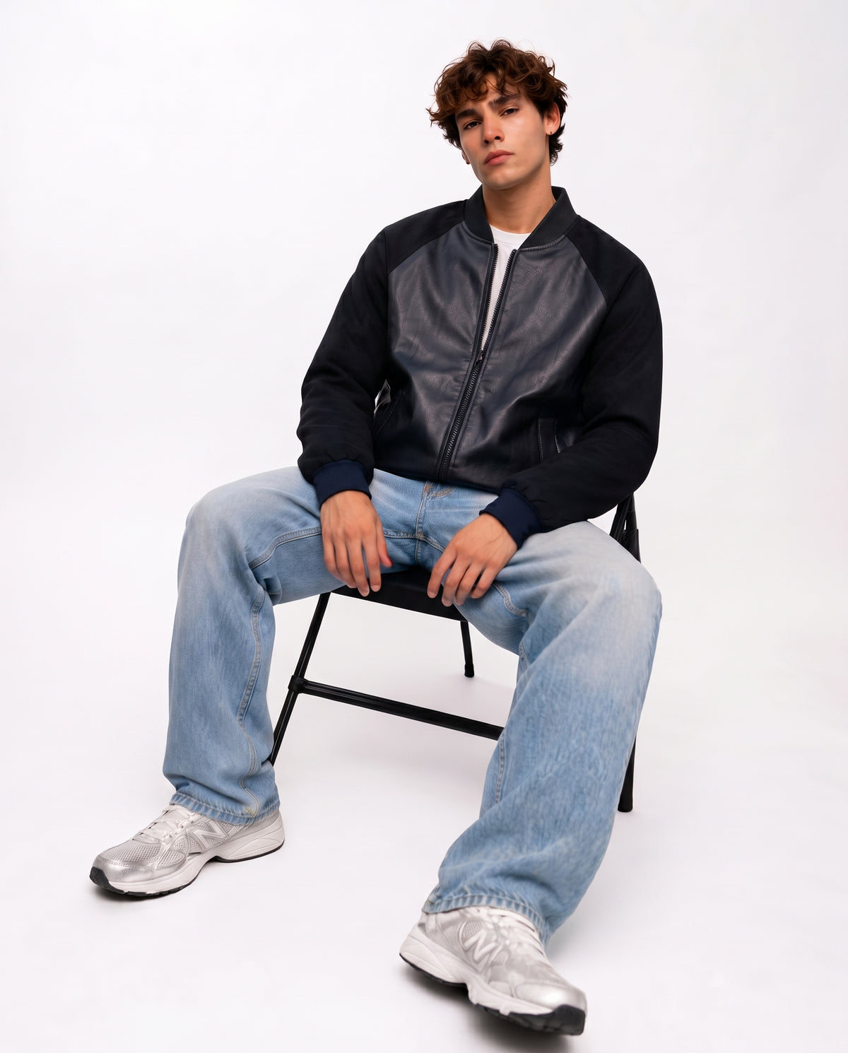Men Leather Sweater
