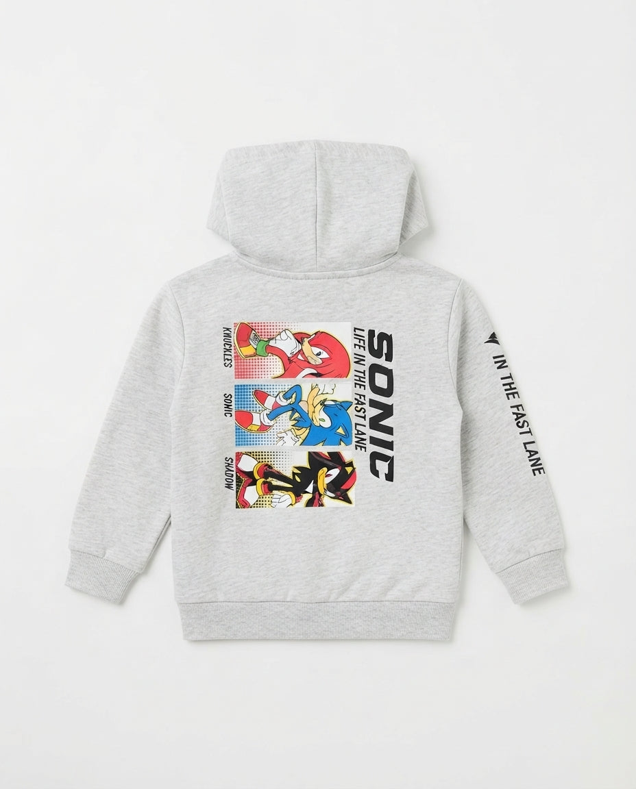 Boys Hodded Printed Sonic Sweatshirt W/Zipper