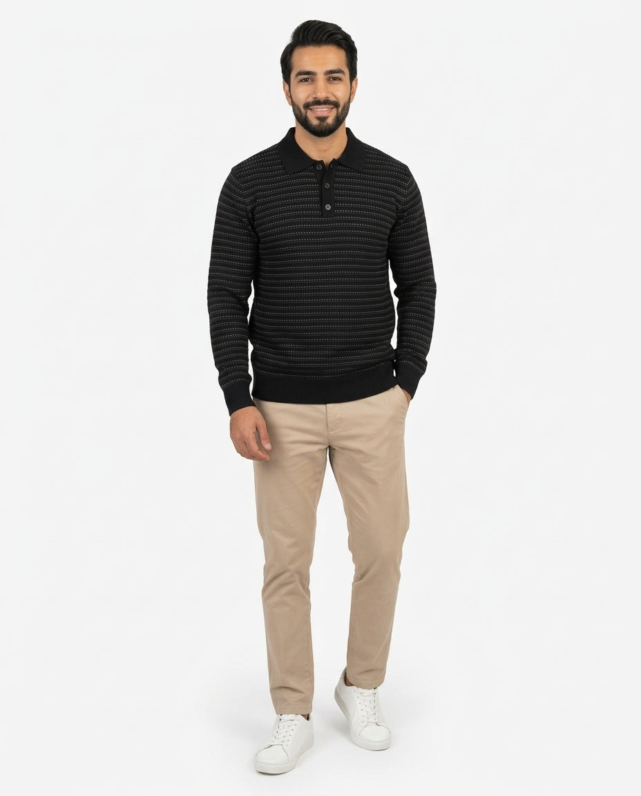 Men Jaqured Pullover W/Buttons