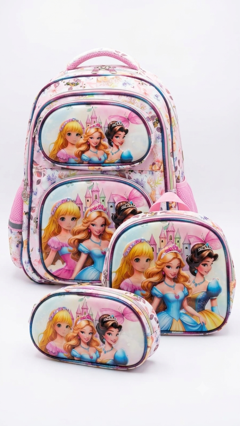 Girls Princess 3-Piece School Backpack Set