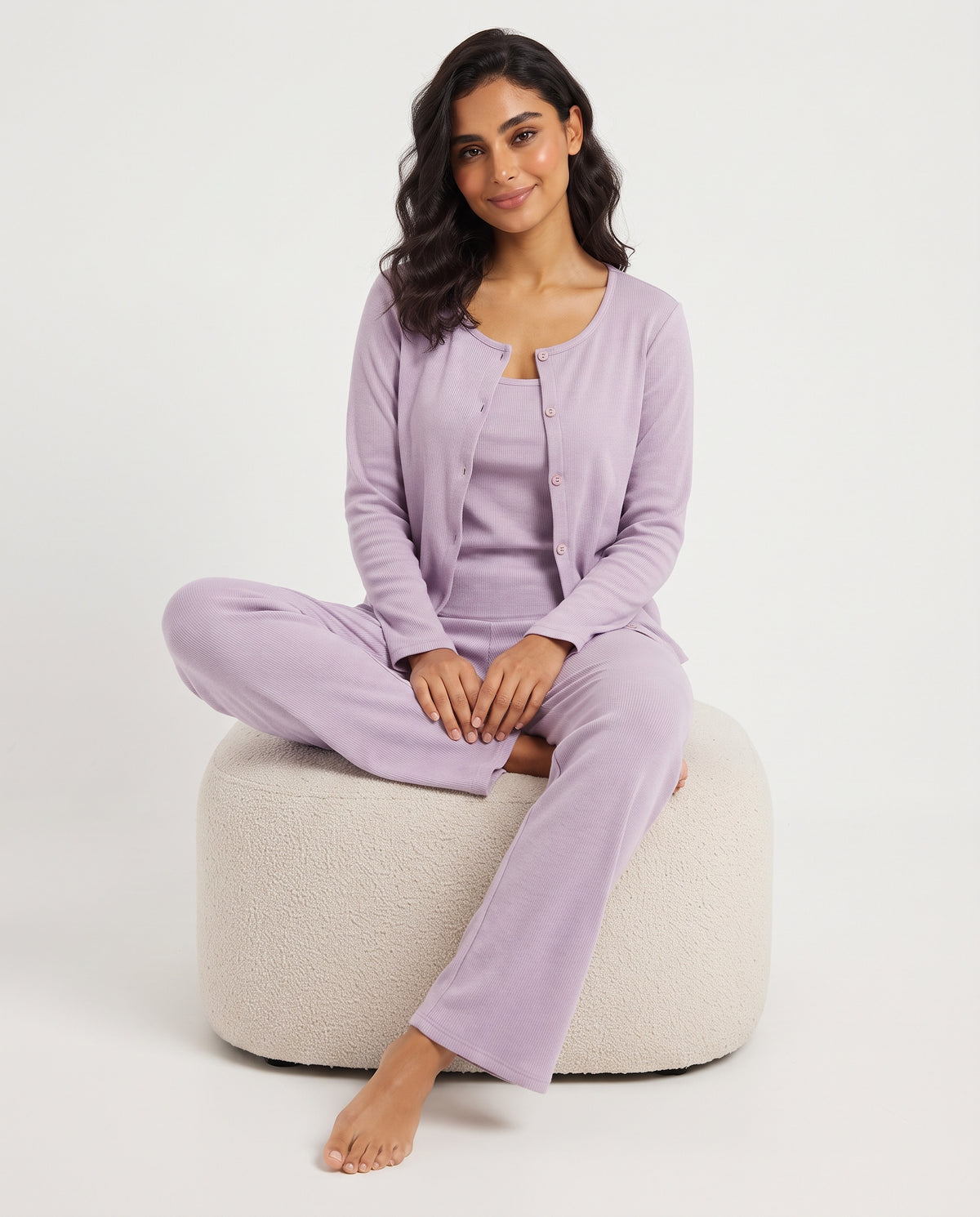 Women Plain Long Sleevels Pyjama 3Pics