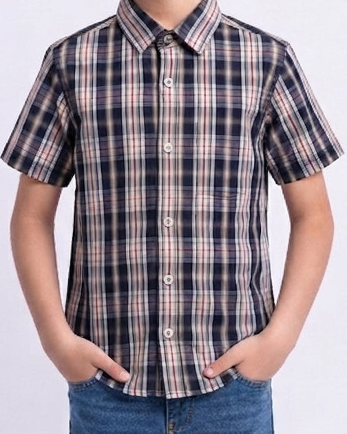 Boys Casual Half Sleeves Plaid Shirt