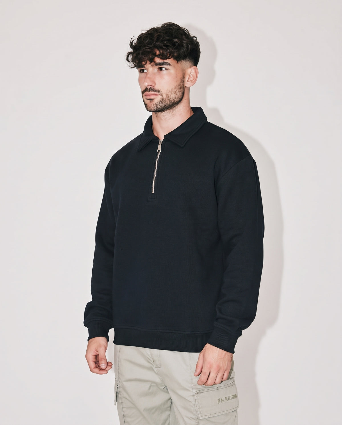 Men Plain Sweatshirt W/Half Zipper