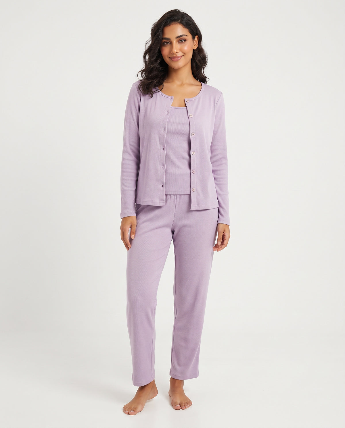 Women Plain Long Sleevels Pyjama 3Pics