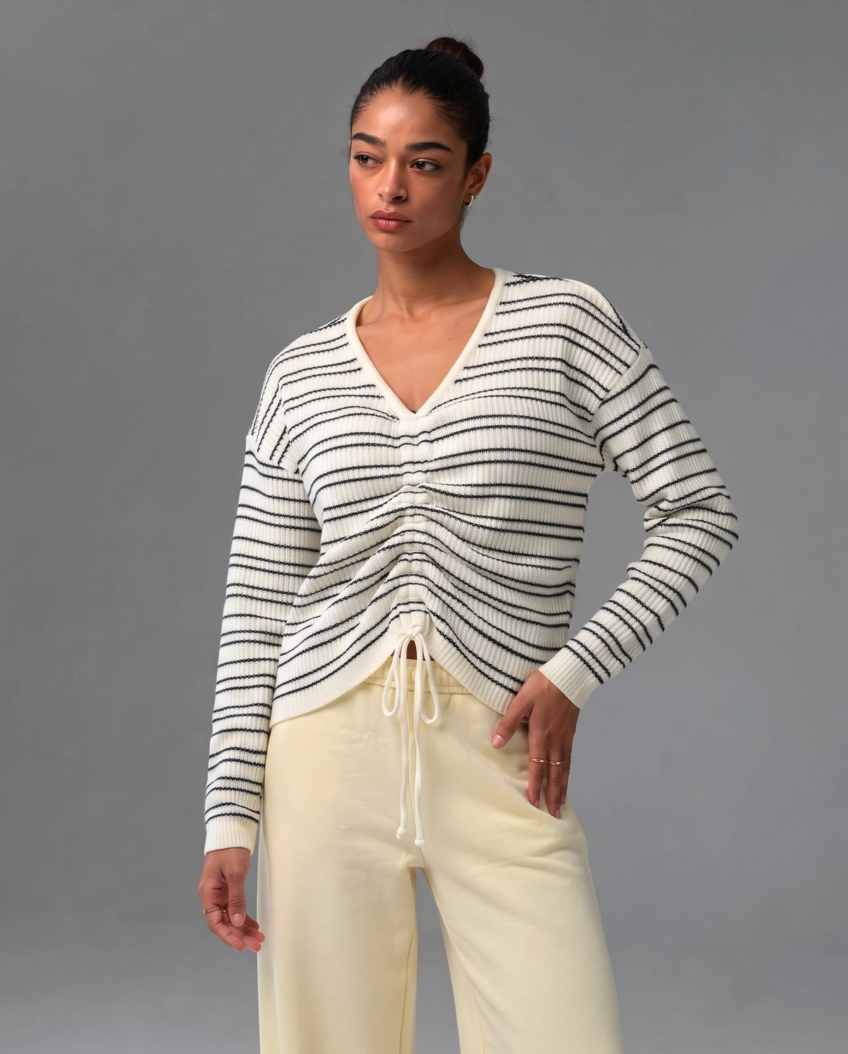 Women Stripped Pullover Round Neck