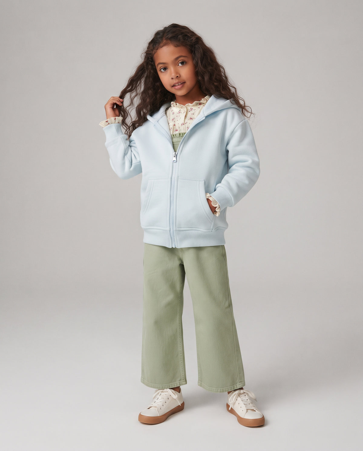 Girls Hodded Plain Sweatshirt W/Zipper