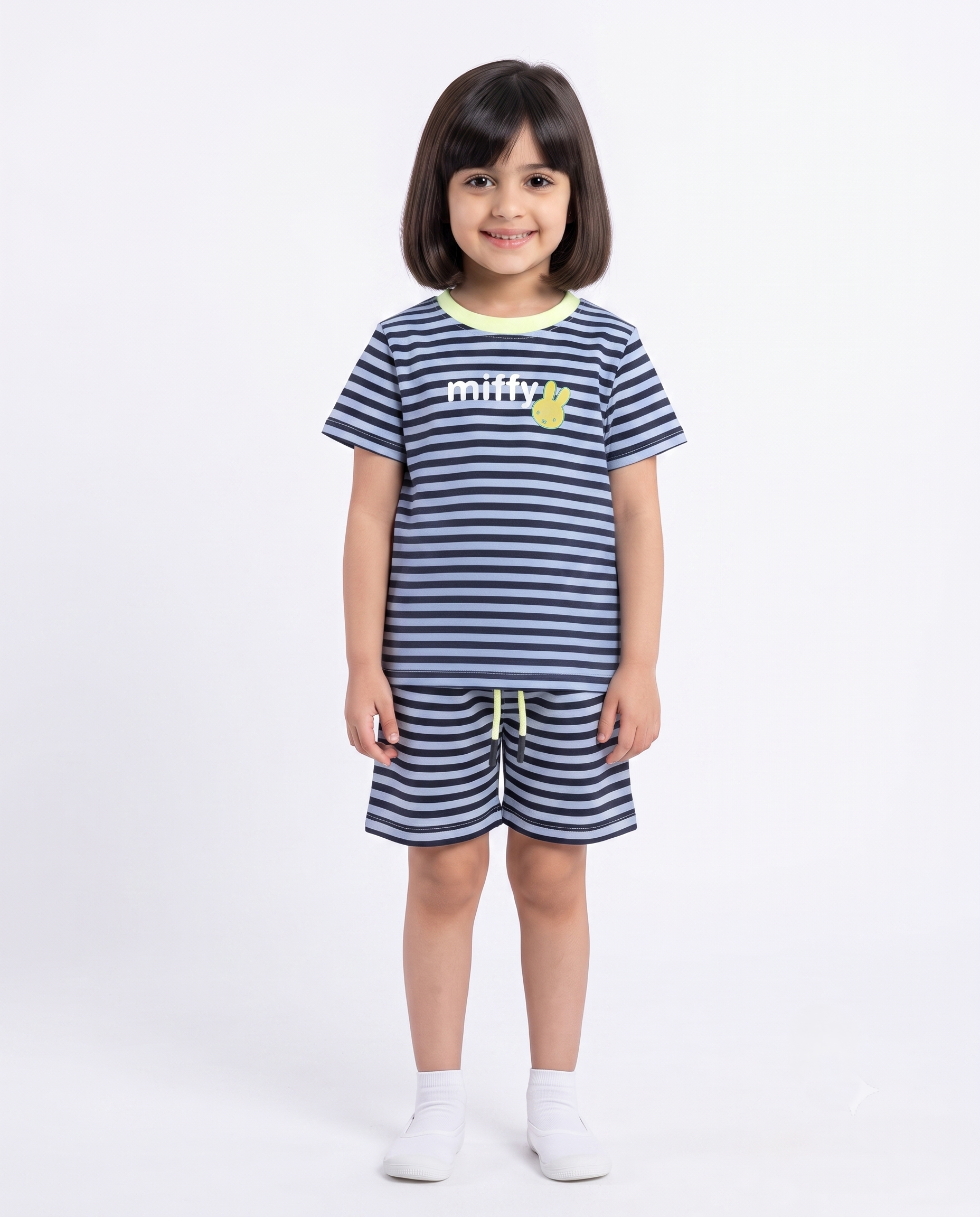 Girls Stripped Half Sleeves Pyjama W/Short